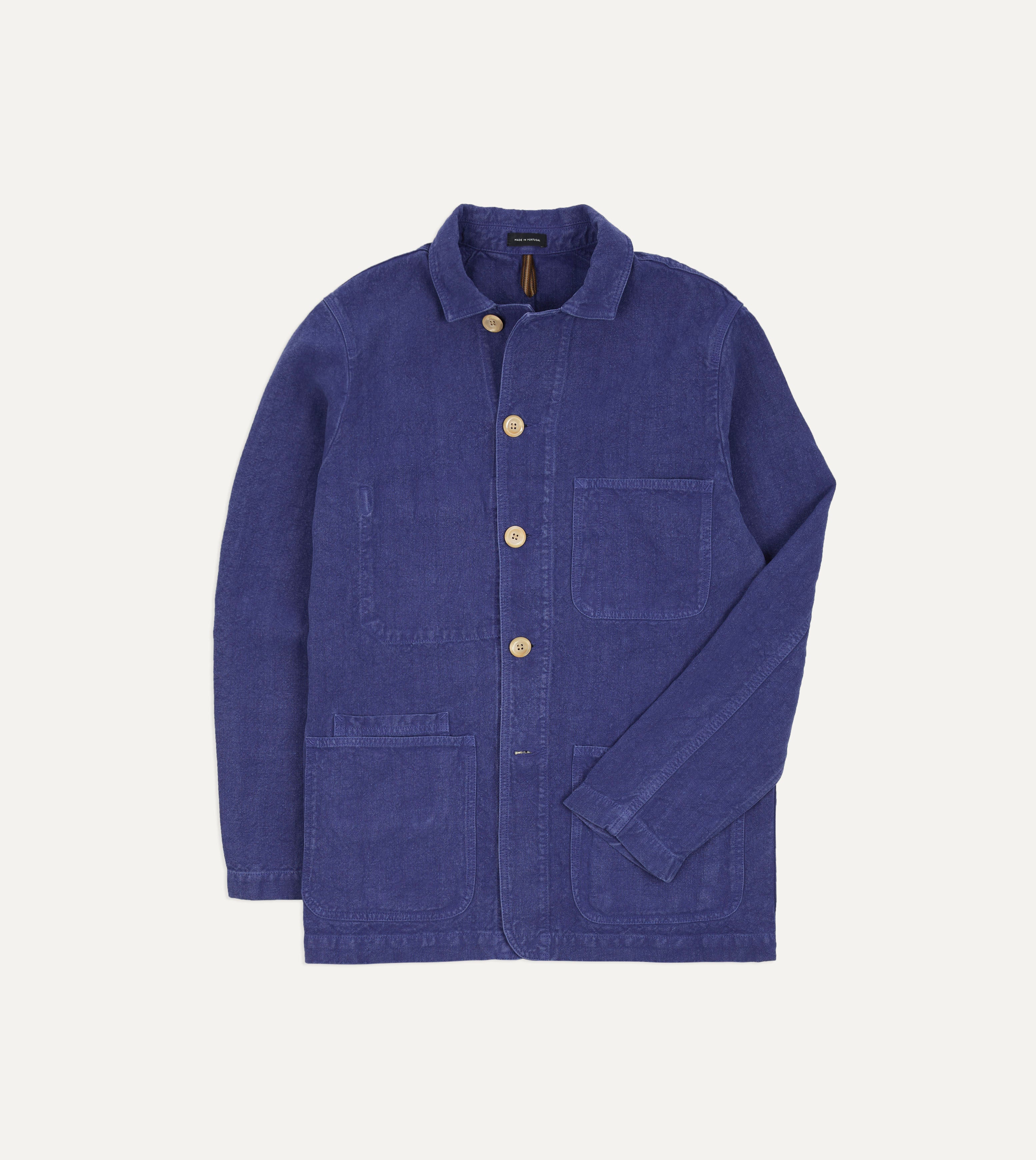 Blue Linen Five-Pocket Chore Jacket – Drakes US