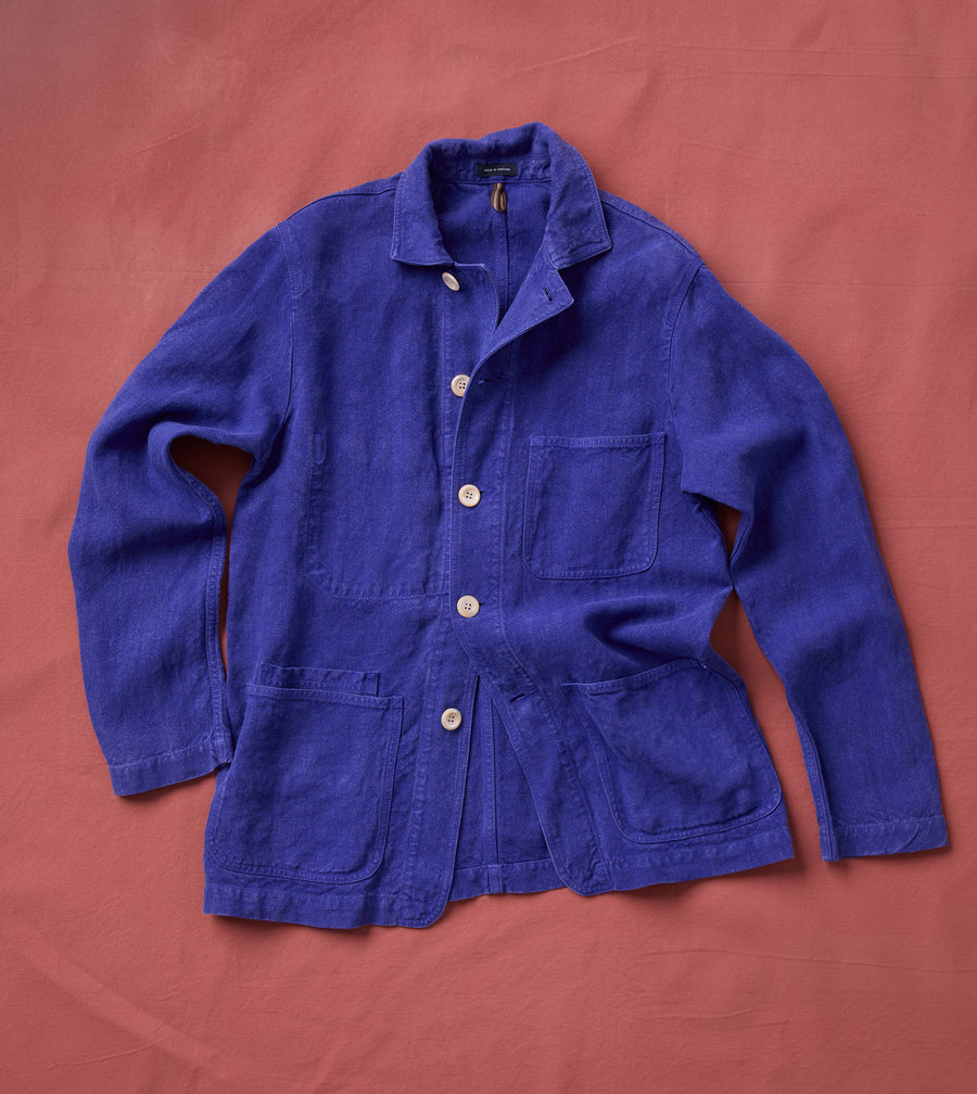 Blue Linen Five-Pocket Chore Jacket