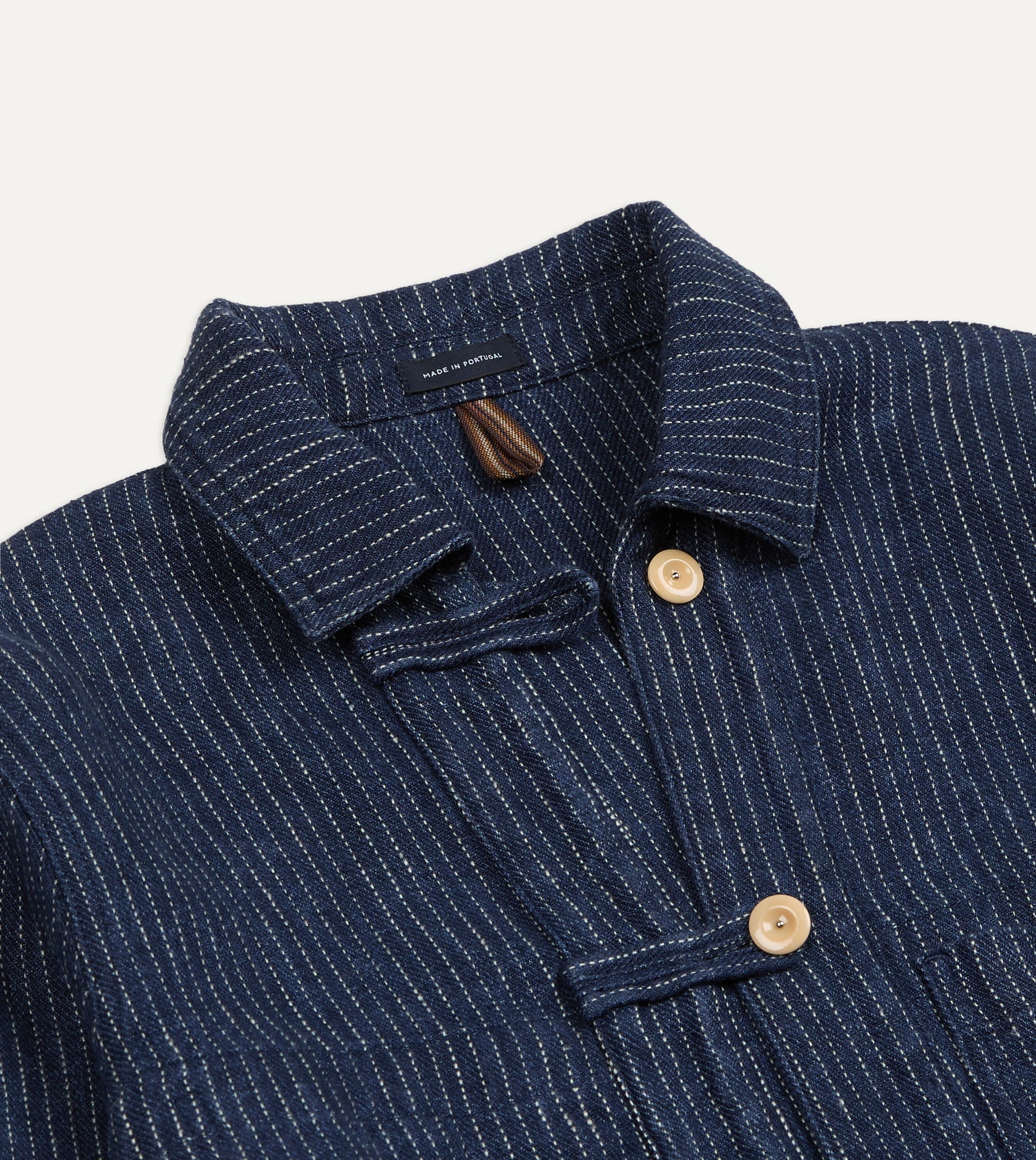 Indigo Stripe Linen Loop Button Chore Jacket