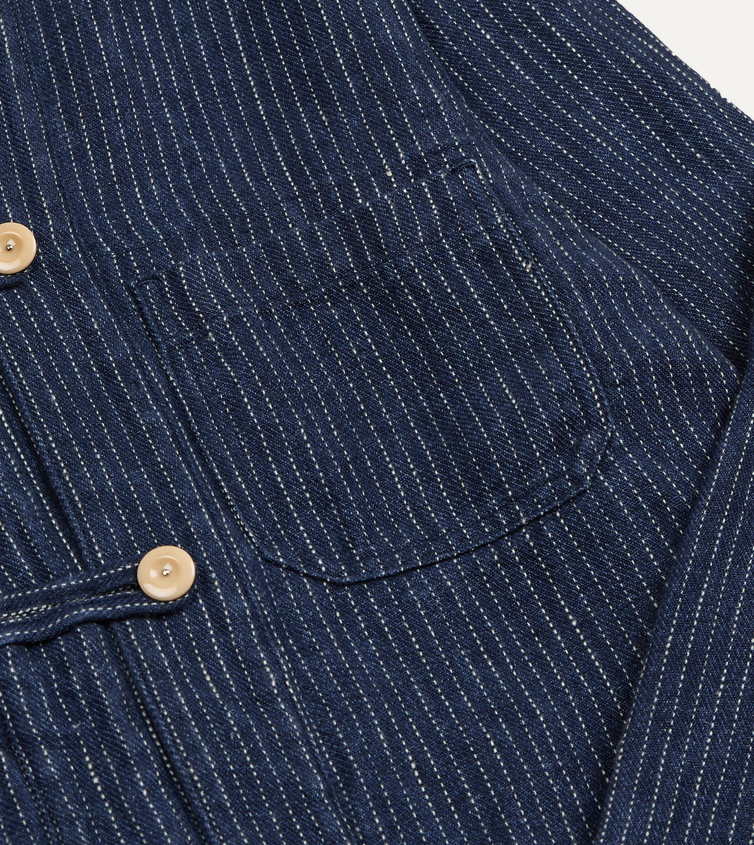 Indigo Stripe Linen Loop Button Chore Jacket