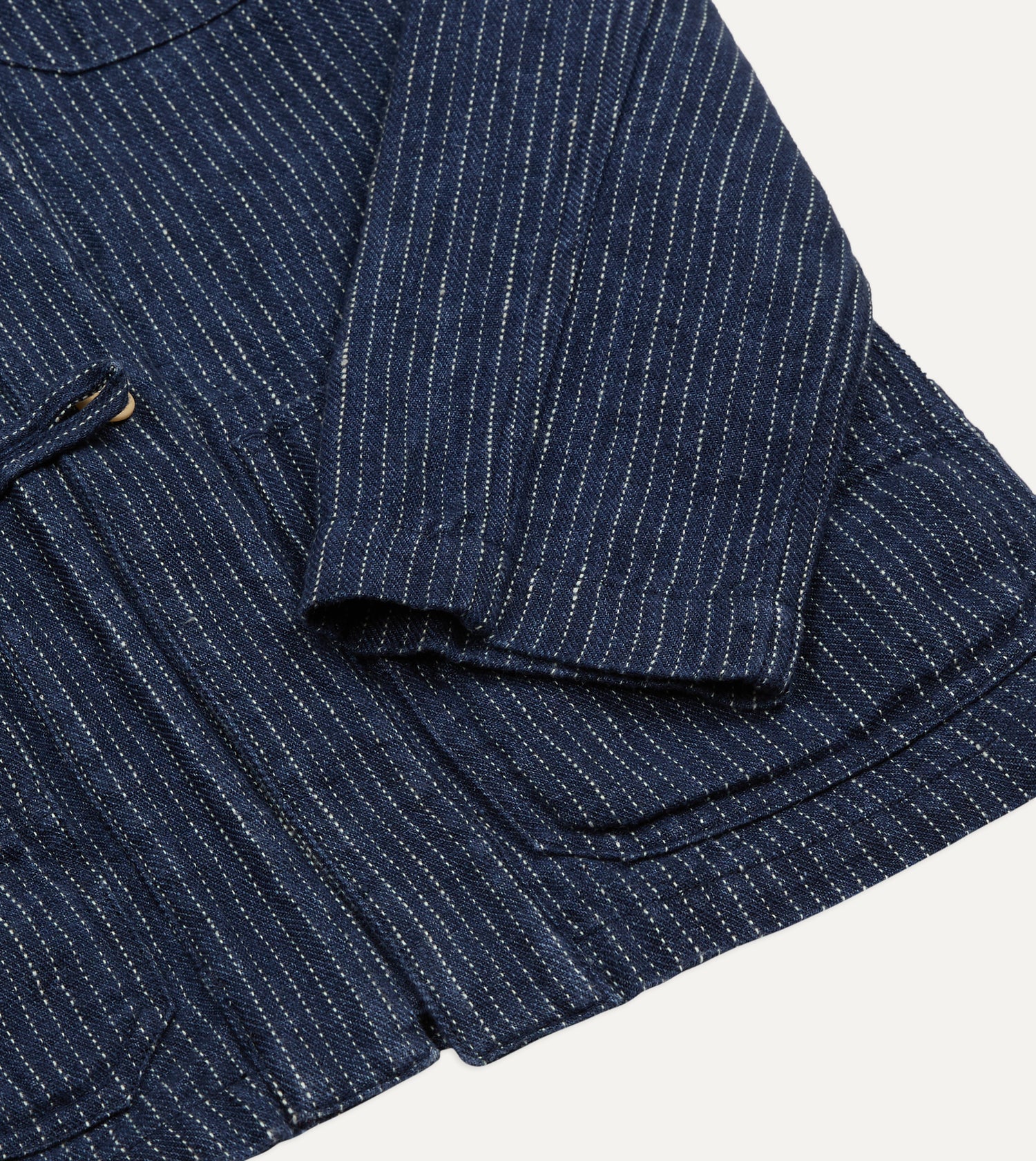 Indigo Stripe Linen Loop Button Chore Jacket