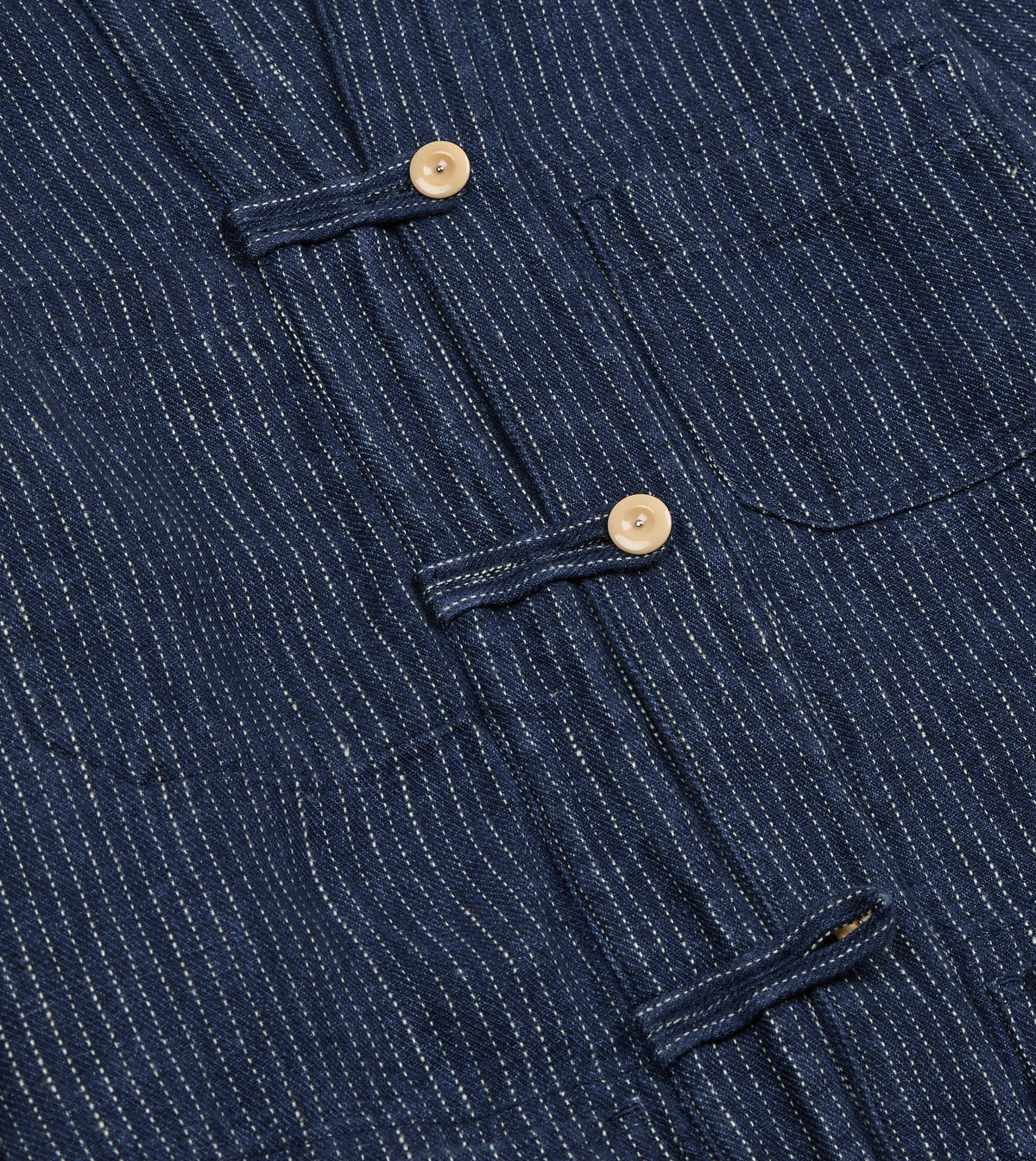 Loop Button Jacket Indigo Stripe Linen Loop Button Chore Jacket – Drakes US