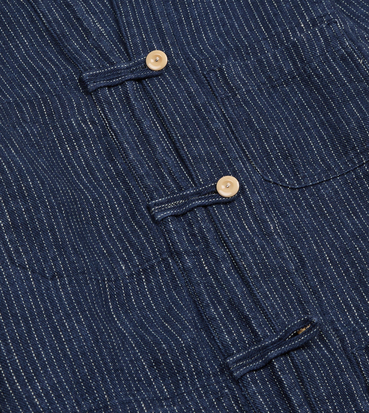 Indigo Stripe Linen Loop Button Chore Jacket