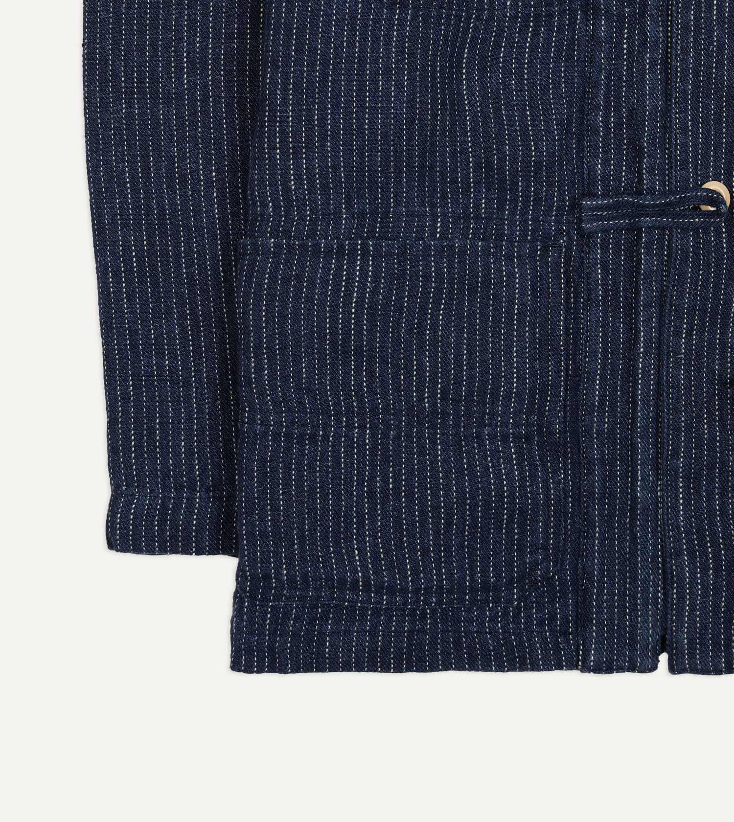 Indigo Stripe Linen Loop Button Chore Jacket