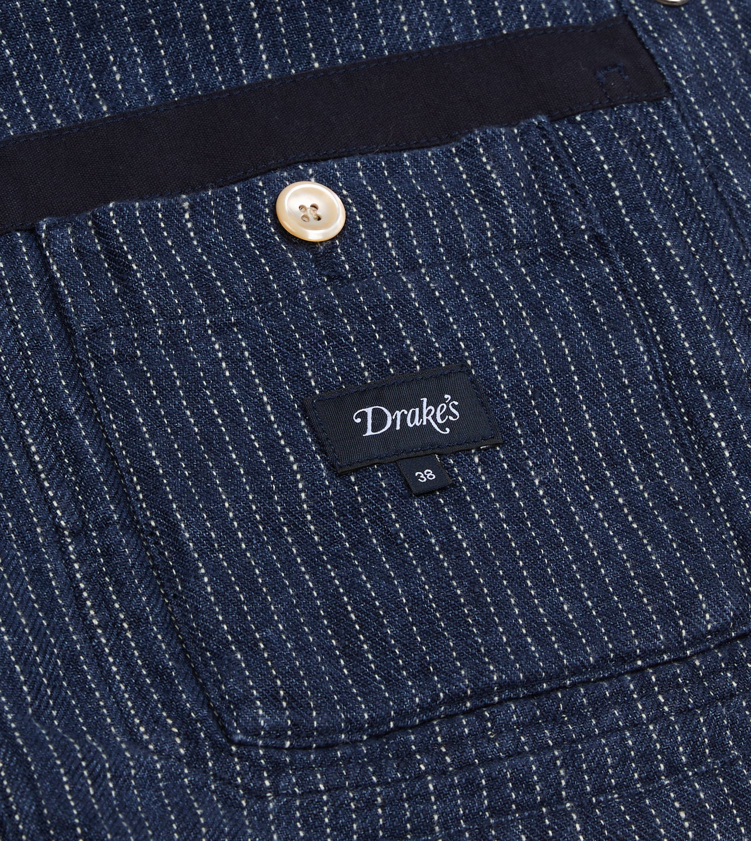 Indigo Stripe Linen Loop Button Chore Jacket