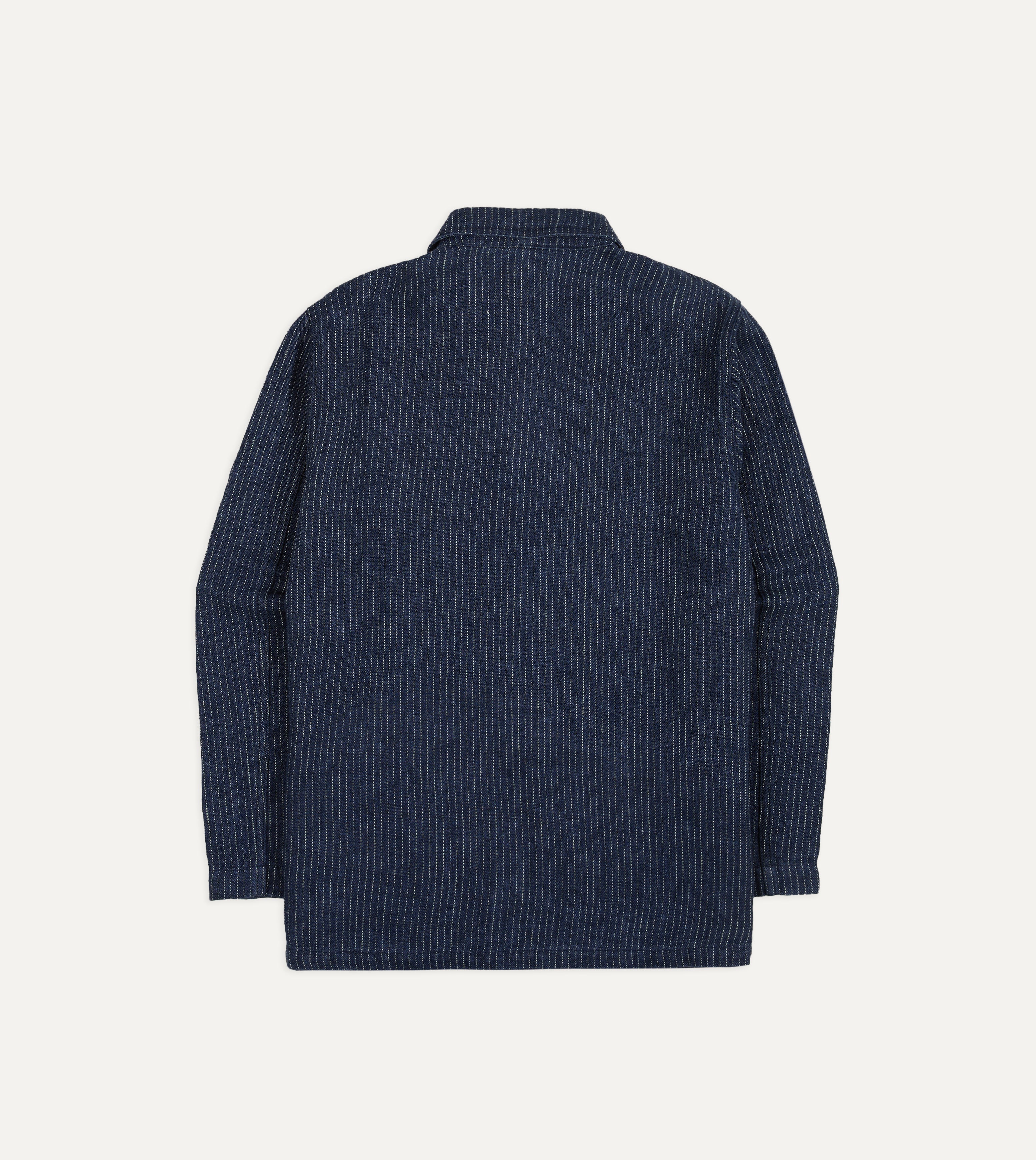 Indigo Stripe Linen Loop Button Chore Jacket