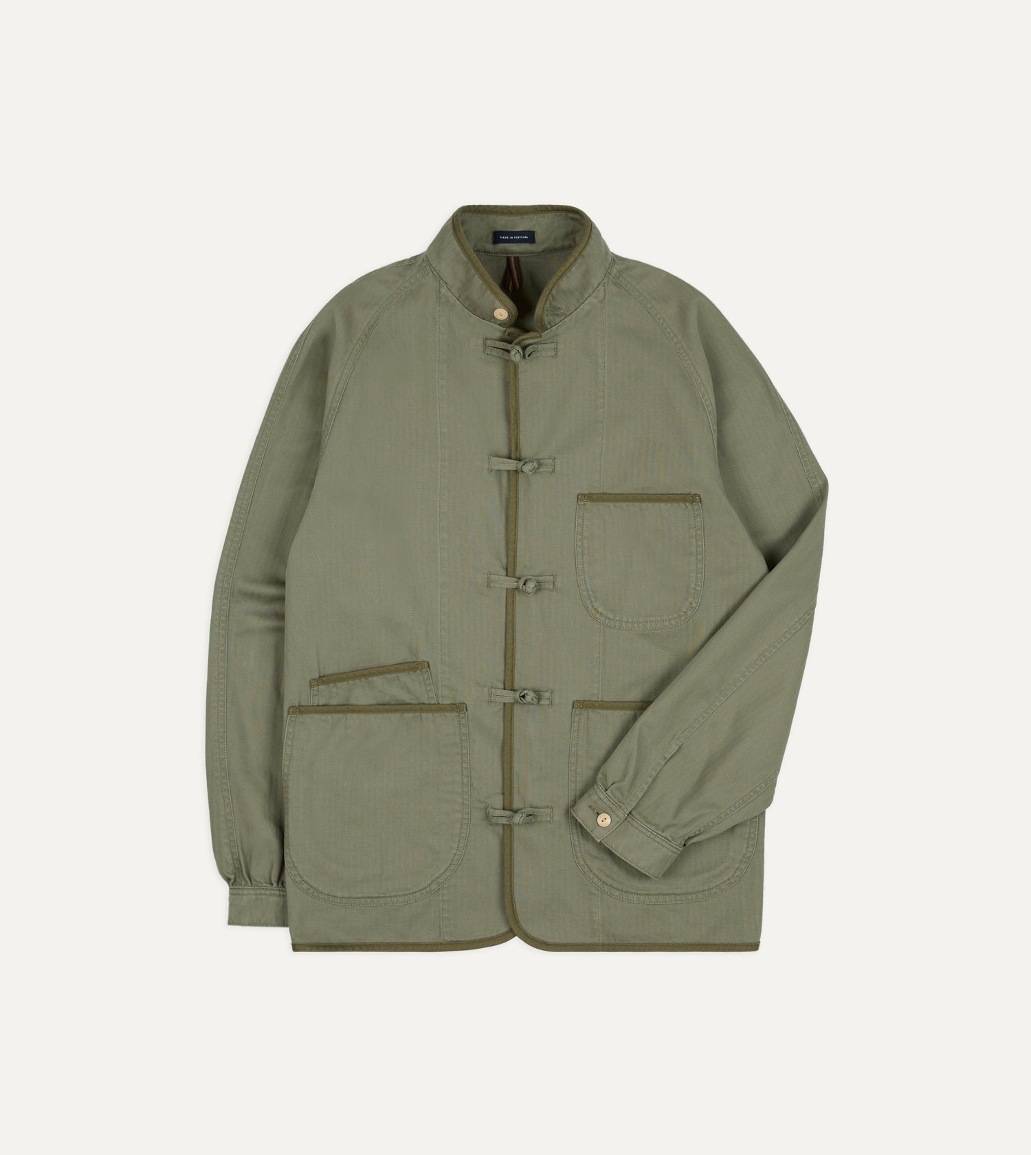 Olive Herringbone Cotton Artist Chore Jacket