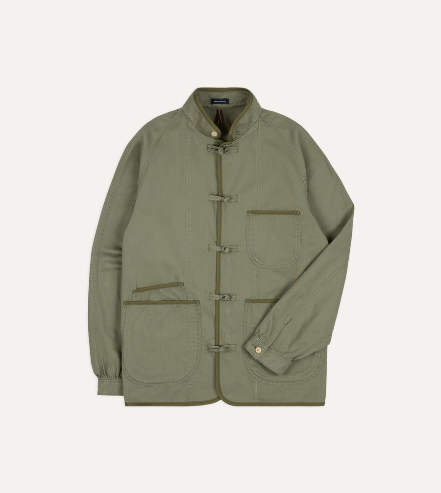 Olive Herringbone Cotton Artist Chore Jacket