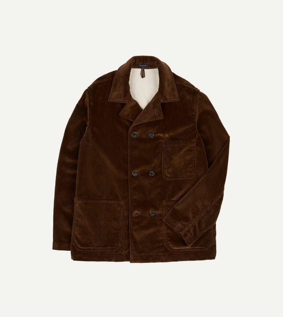Brown Corduroy Double-Breasted Chore Coat