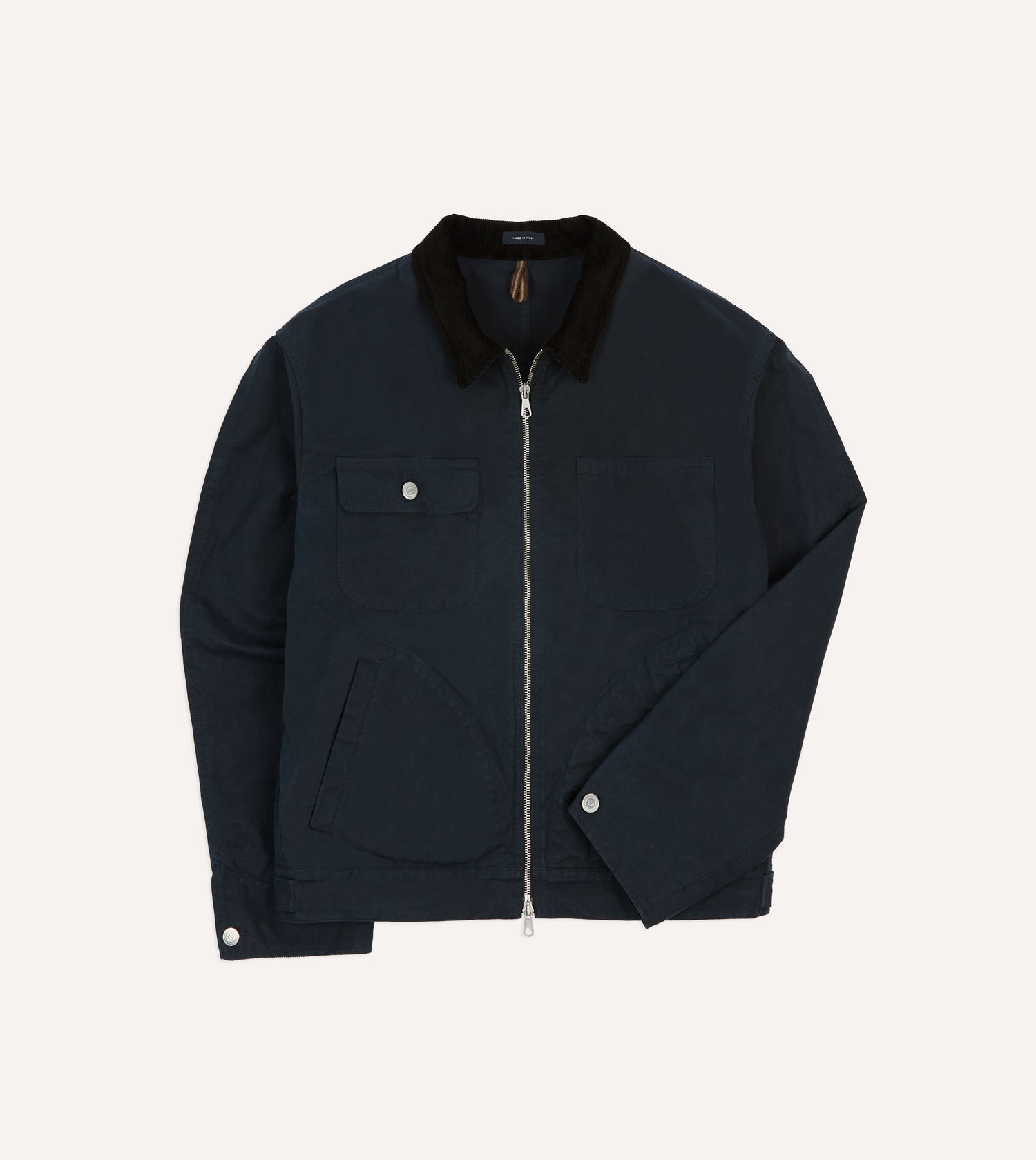 Drake's by A. Levine Navy Waxed Cotton Trucker Jacket