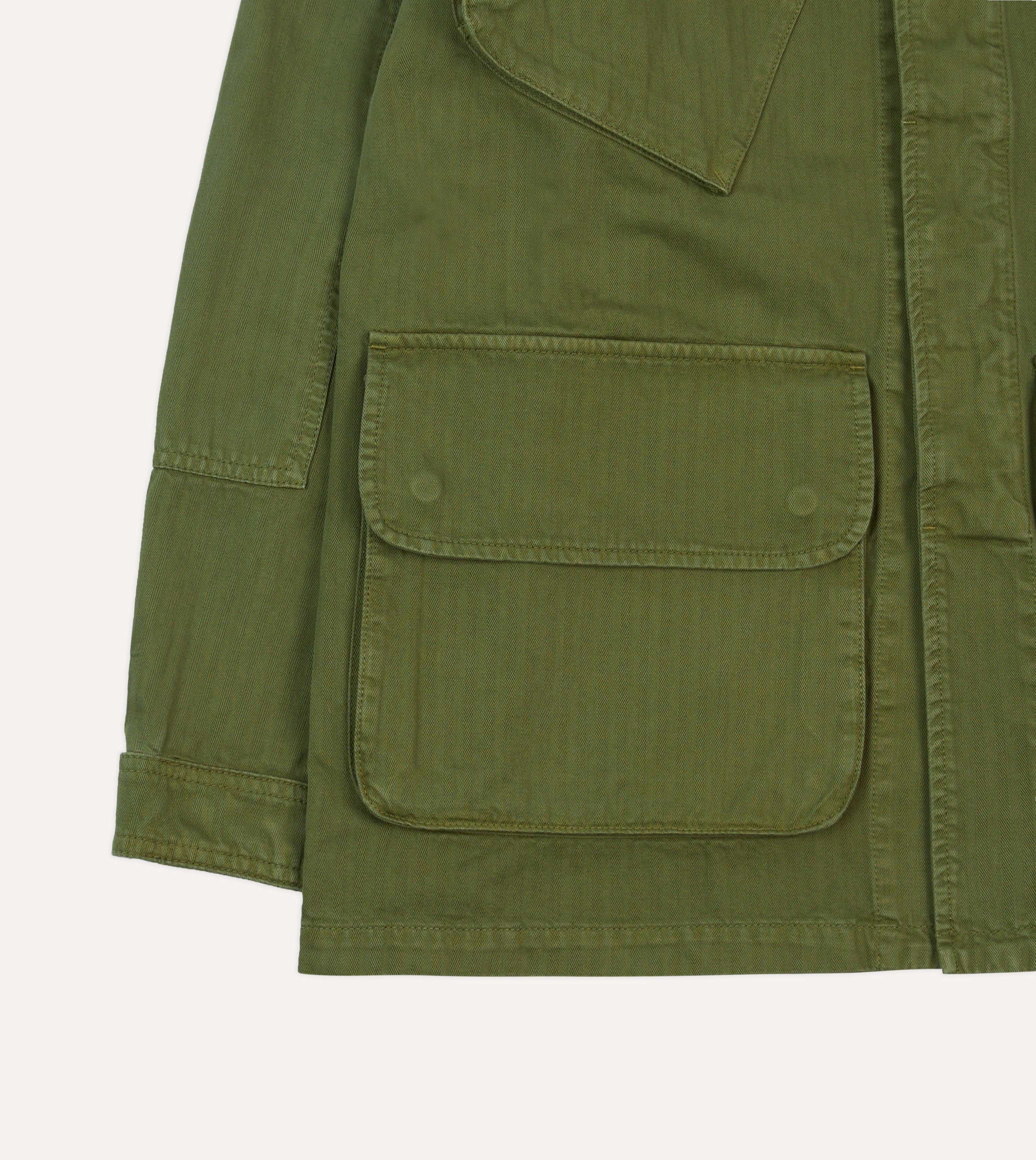 Olive Herringbone Cotton Jungle Jacket – Drakes US