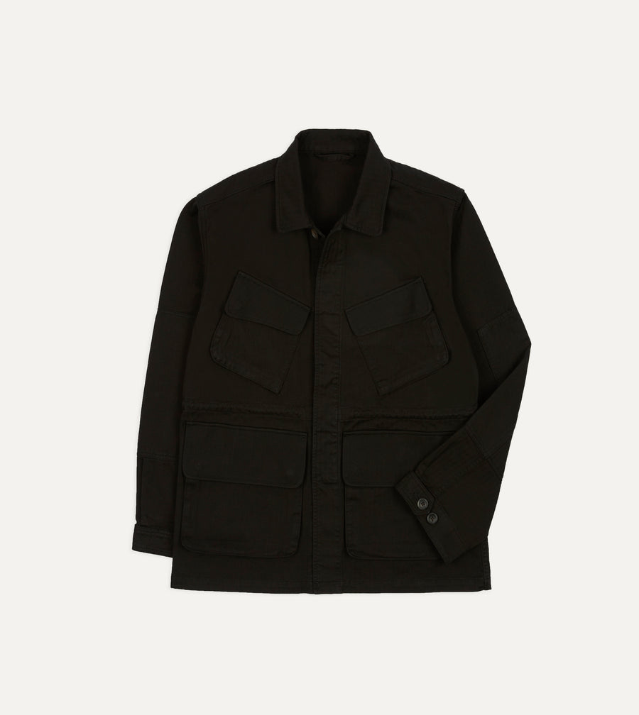 Drake's by A. Levine Black Herringbone Cotton Jungle Jacket
