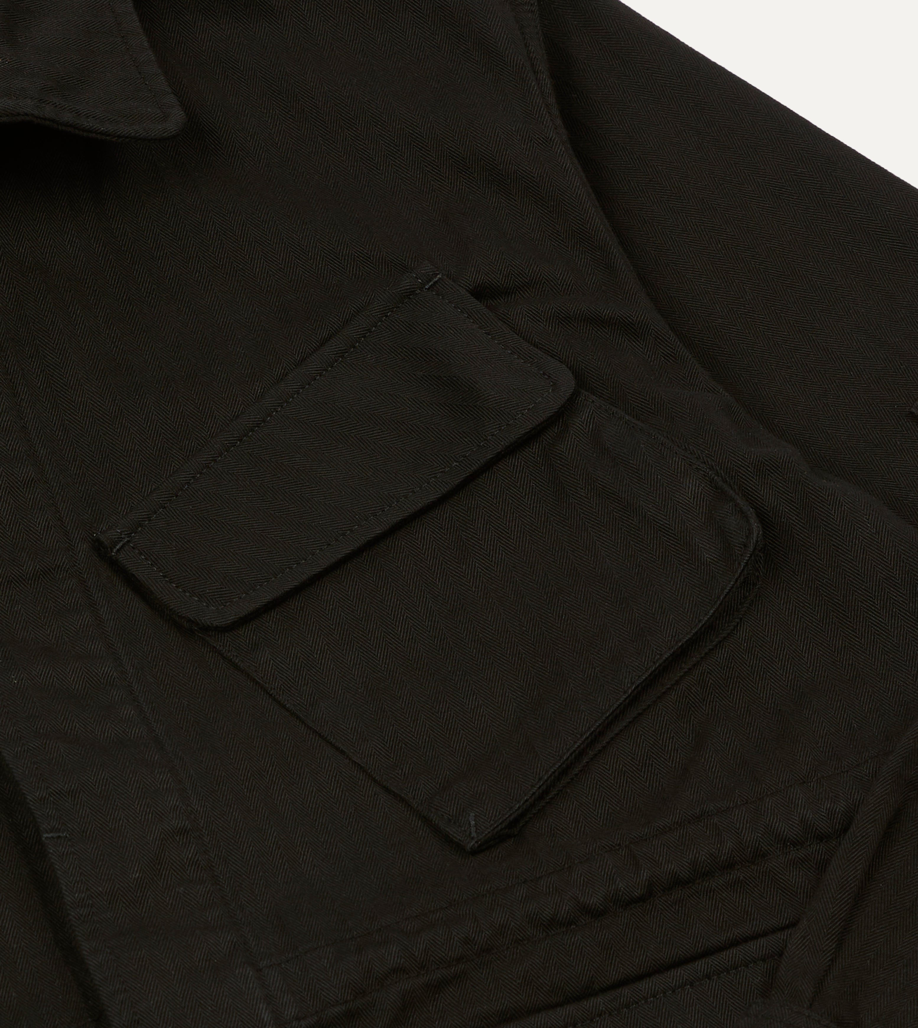 Drake's by A. Levine Black Herringbone Cotton Jungle Jacket