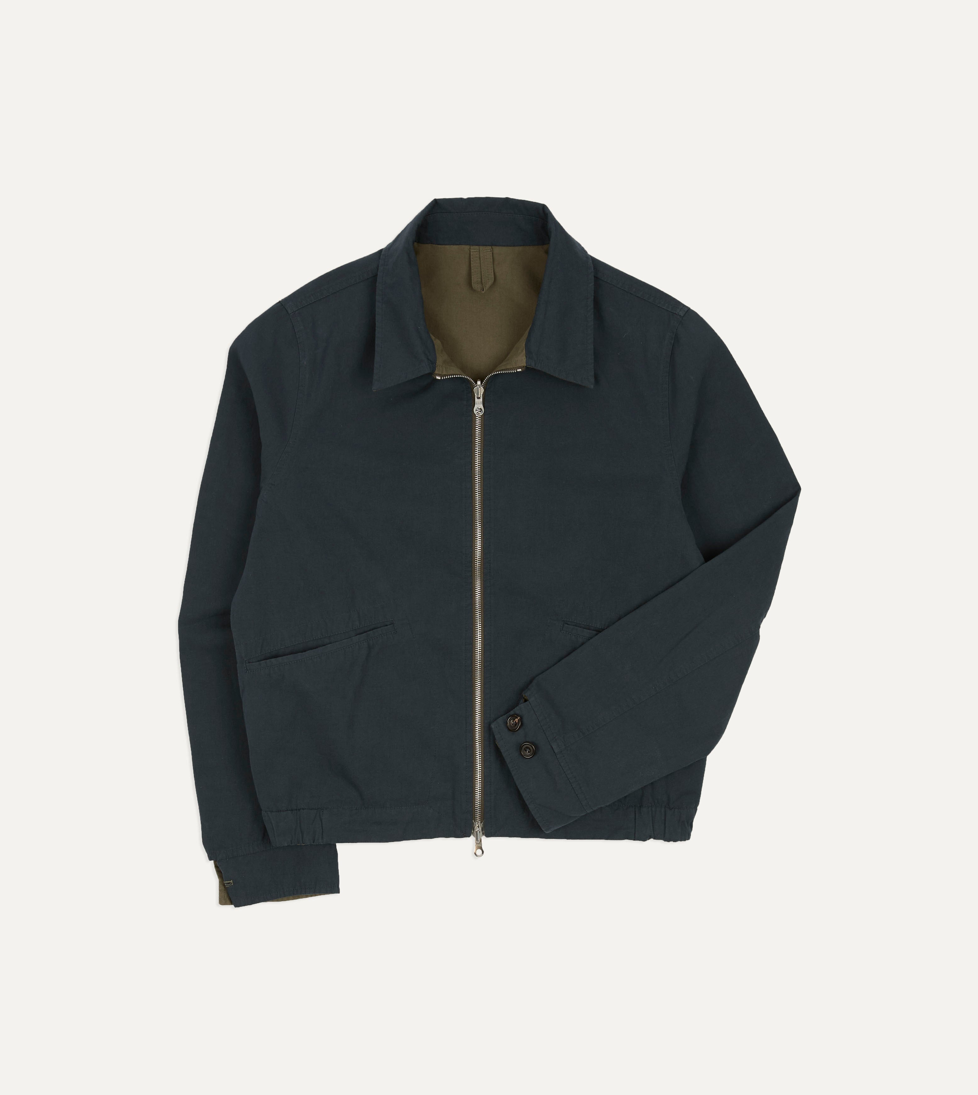 Olive and Navy Reversible Cotton Blouson Jacket – Drakes US