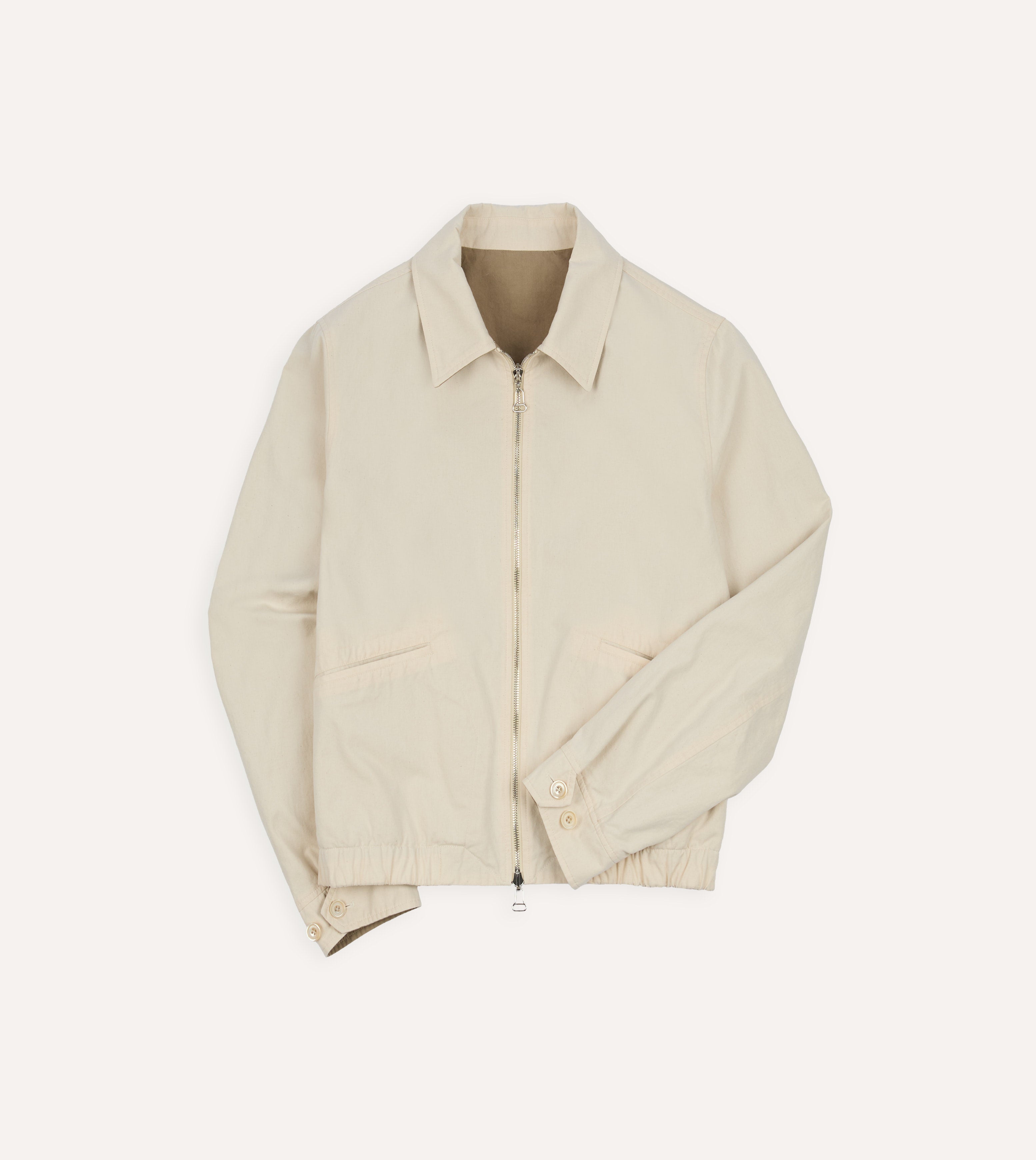 Ecru and Tan Reversible Cotton Blouson Jacket