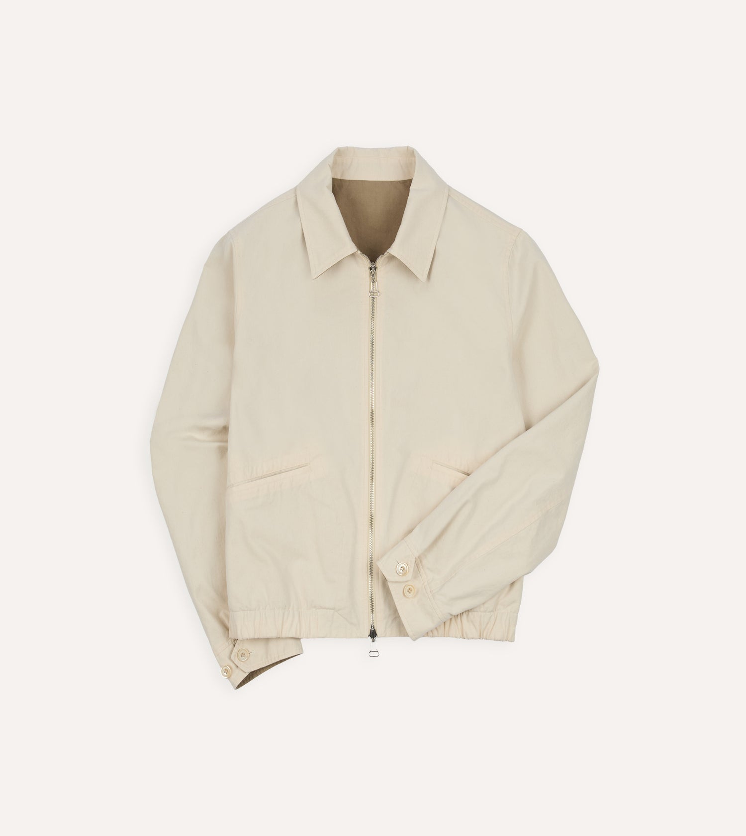 Ecru and Tan Reversible Cotton Blouson Jacket