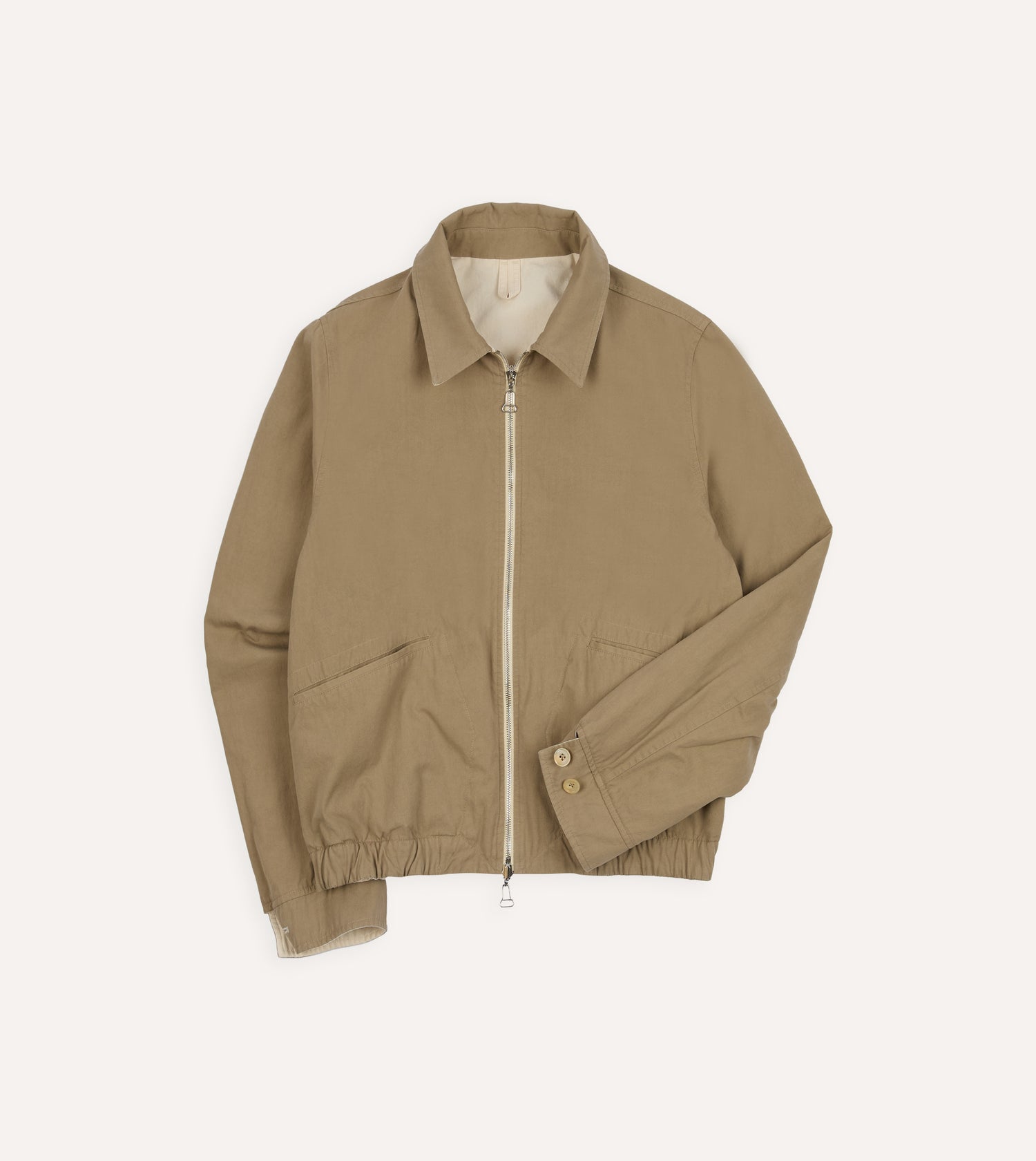 Ecru and Tan Reversible Cotton Blouson Jacket