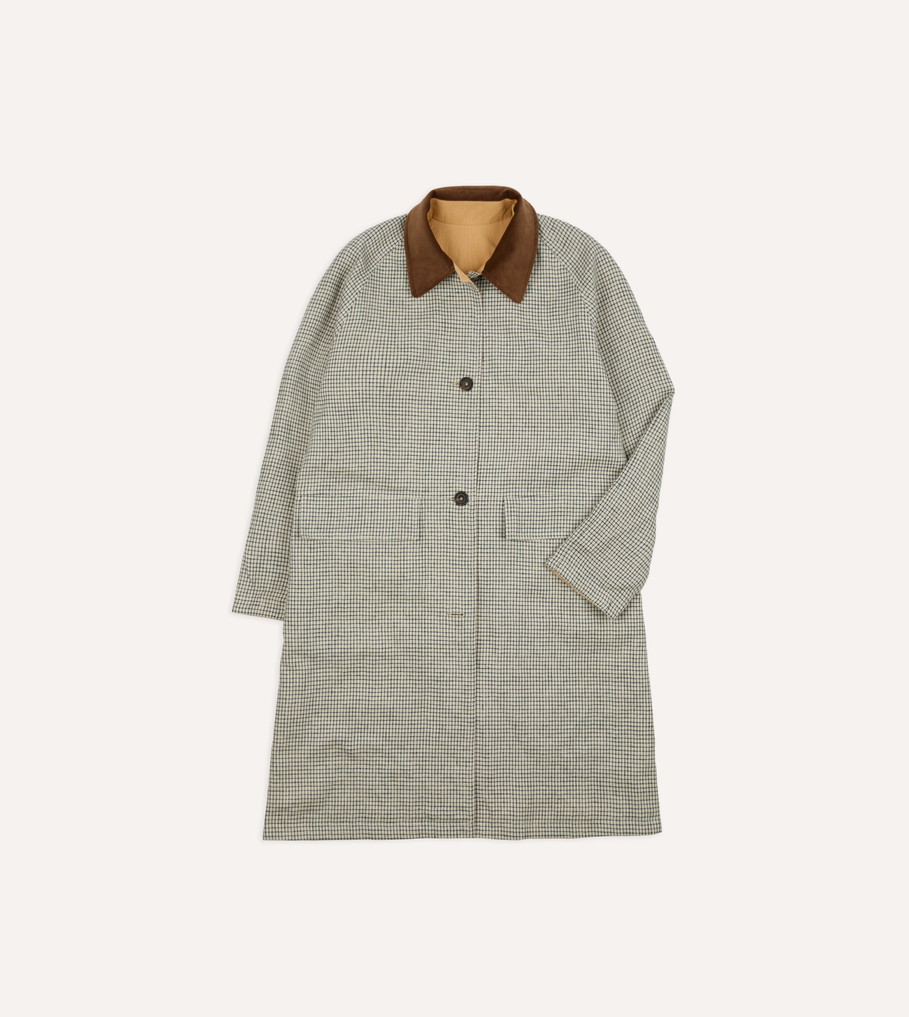 Reversible Linen–Cotton Raglan Mac – Drakes US
