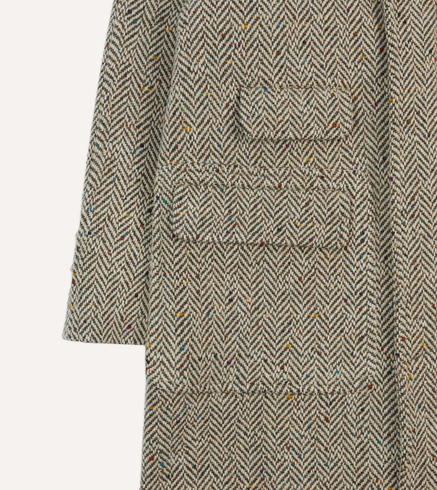 Taupe Herringbone Flecked Wool Raglan Coat