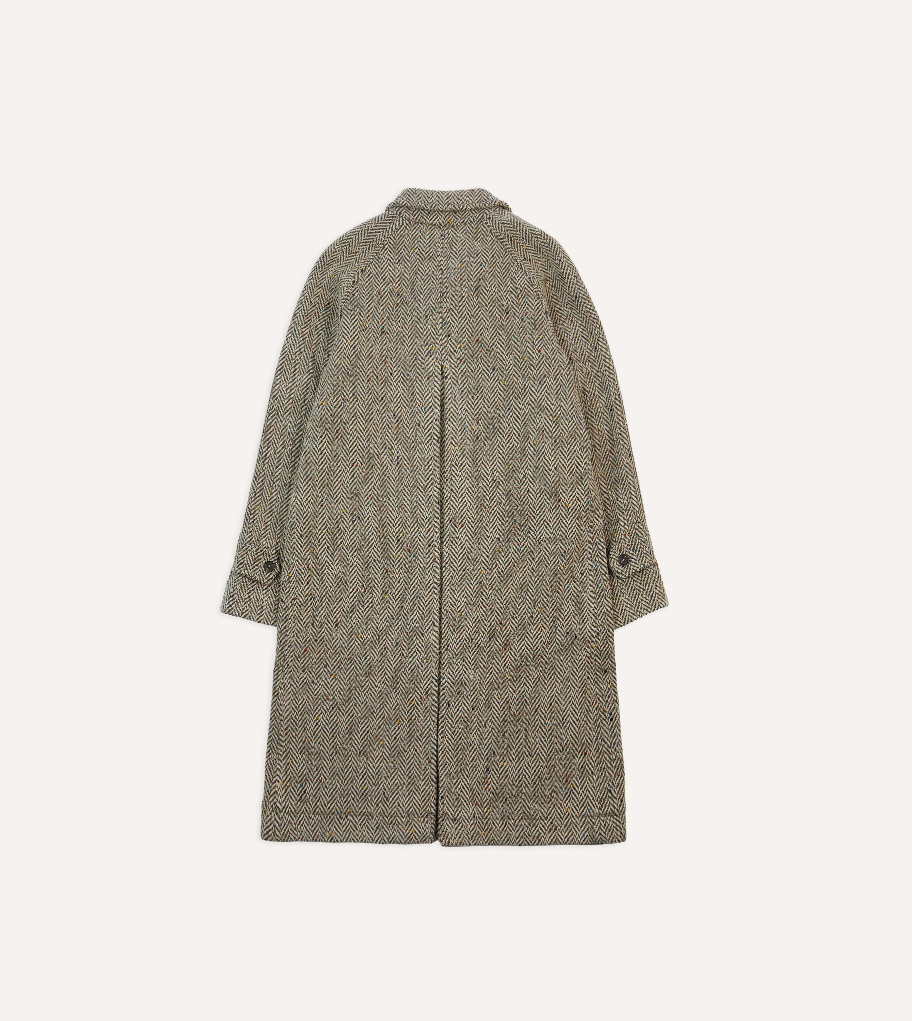 Taupe Herringbone Flecked Wool Raglan Coat – Drakes US