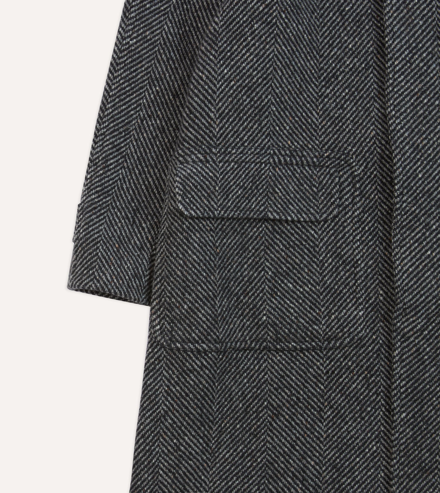 Grey Herringbone Wool Raglan Coat