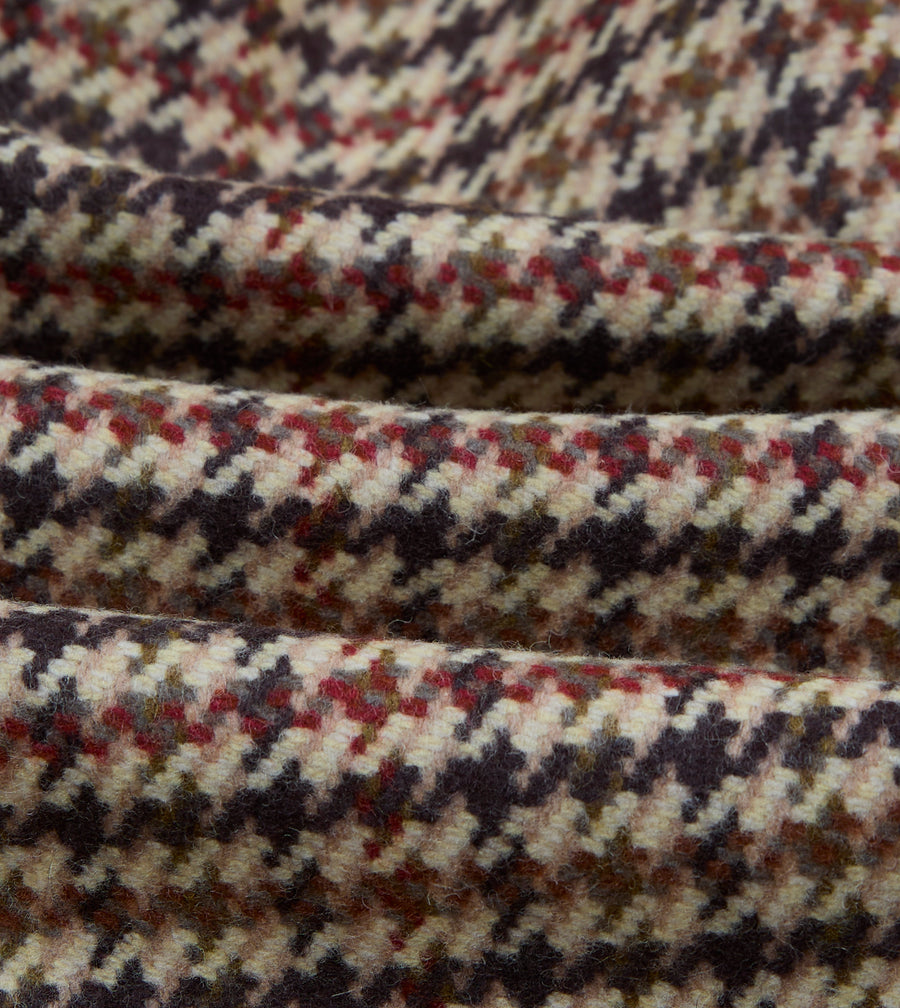 Brown Houndstooth Check Wool Raglan Coat