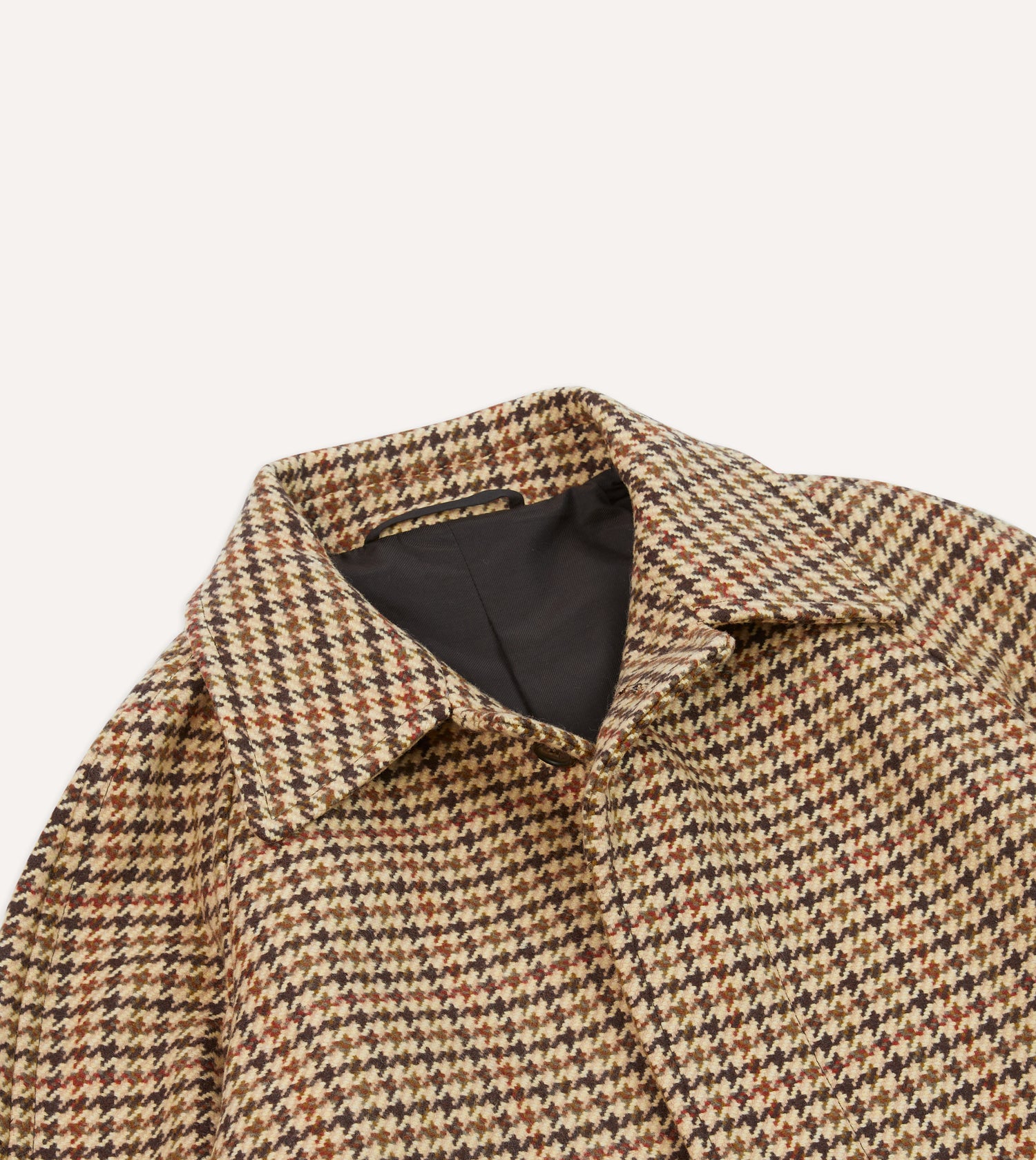 Brown Houndstooth Check Wool Raglan Coat