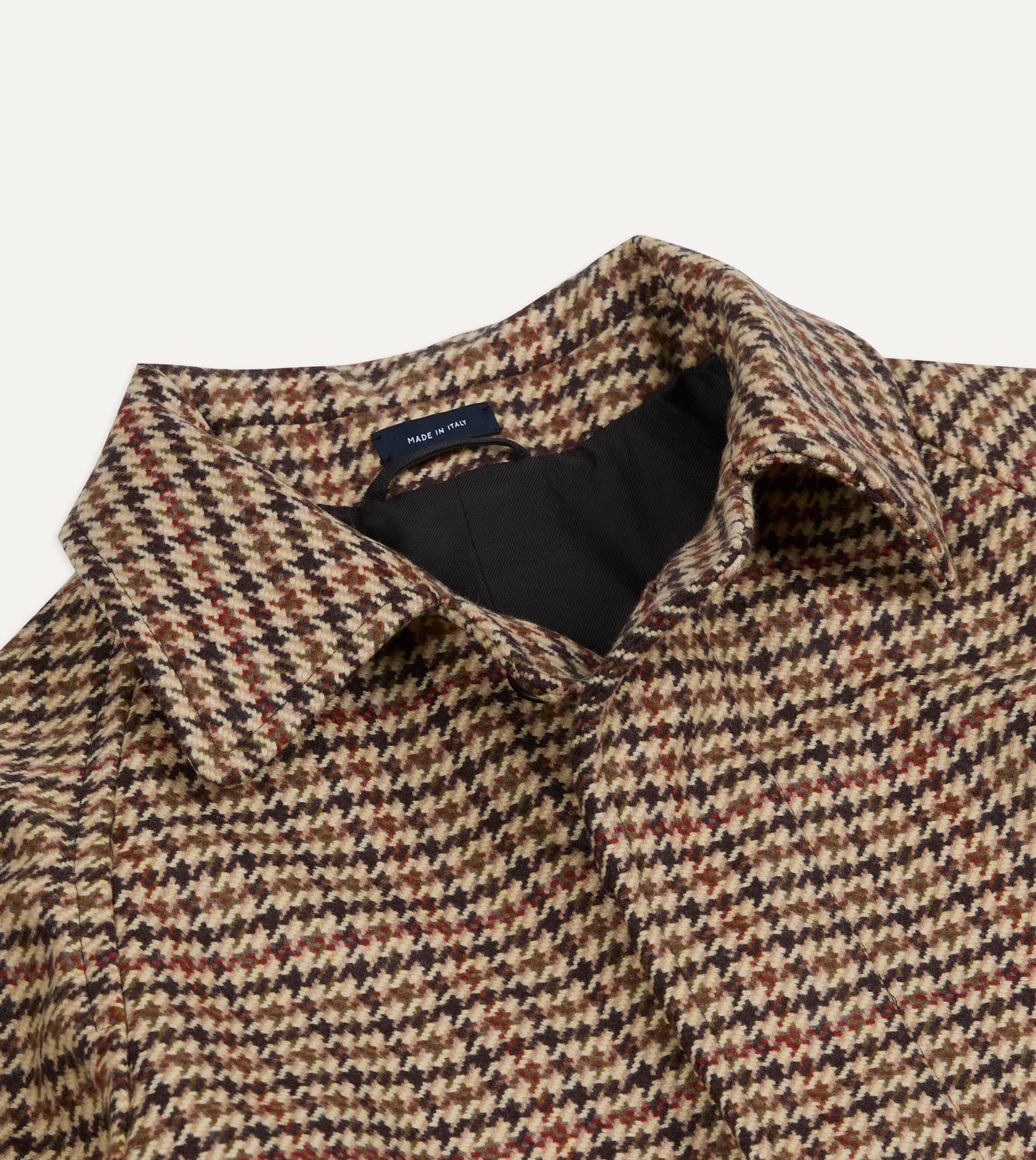 Brown Houndstooth Check Wool Raglan Coat – Drakes US