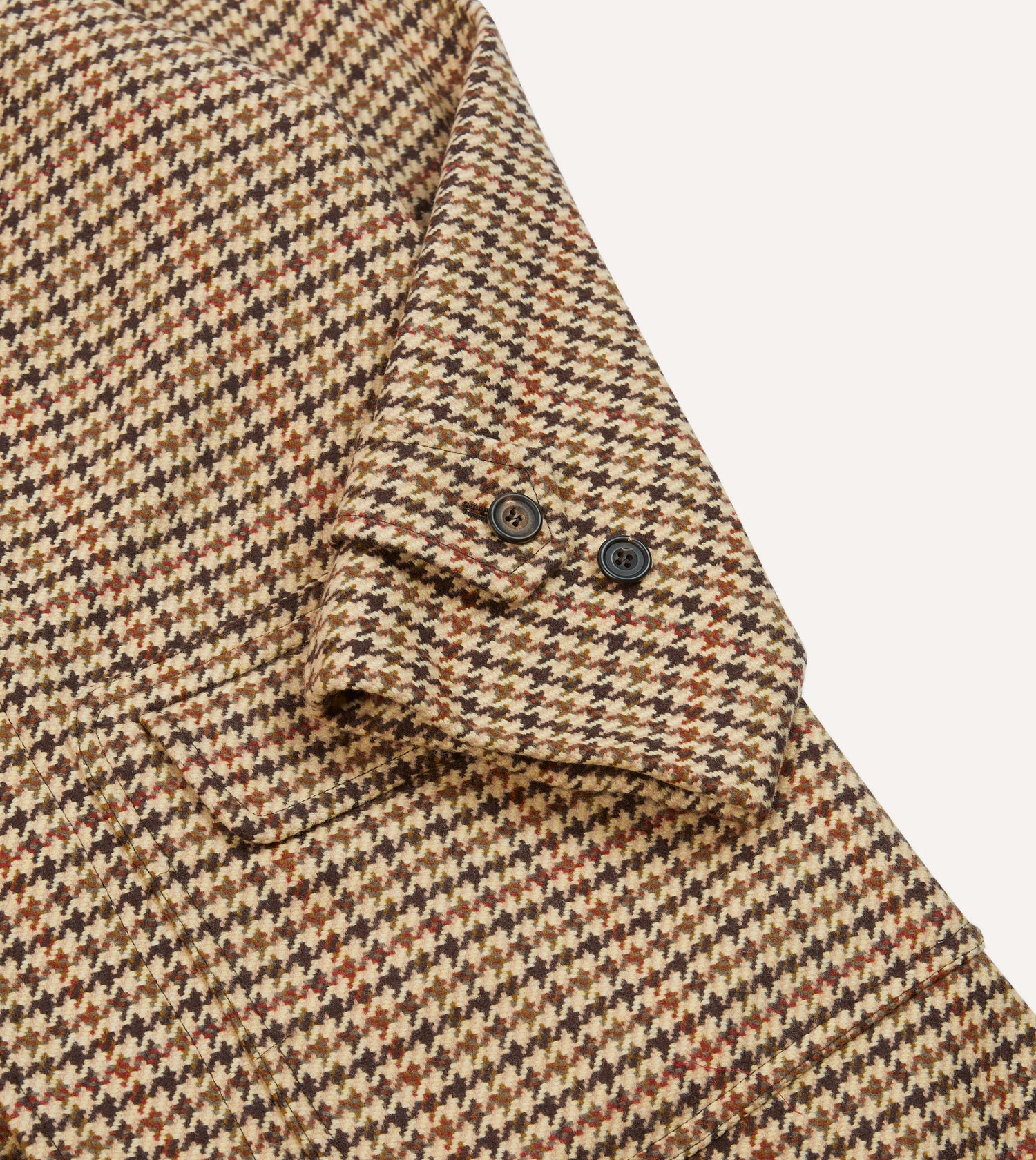 Brown Houndstooth Check Wool Raglan Coat