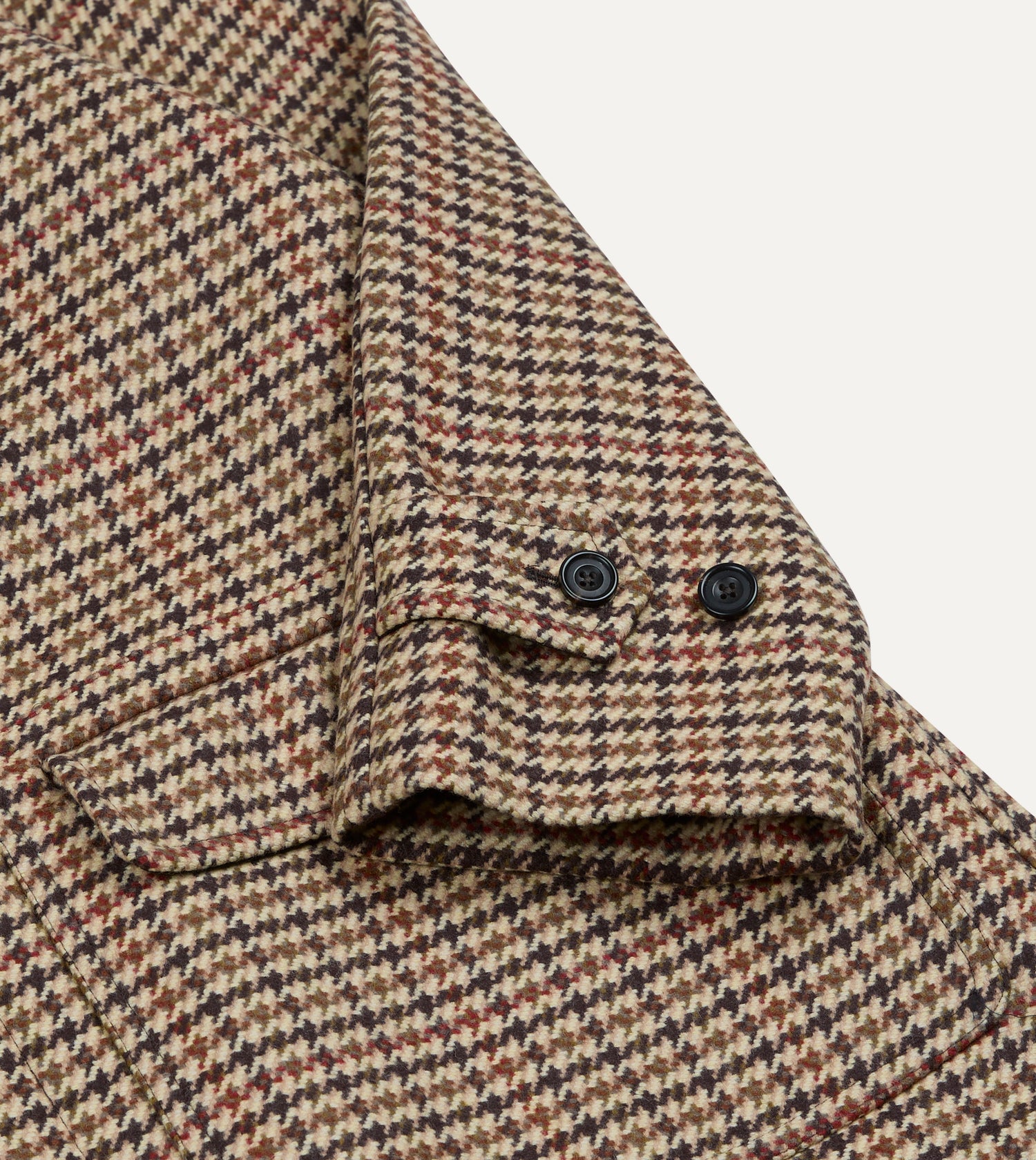 Brown Houndstooth Check Wool Raglan Coat