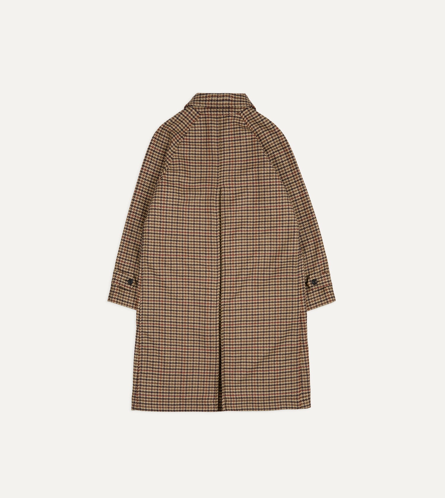 Brown Houndstooth Check Wool Raglan Coat