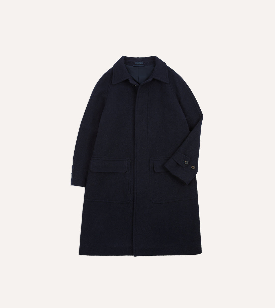 Navy Wool Raglan Coat Drakes US