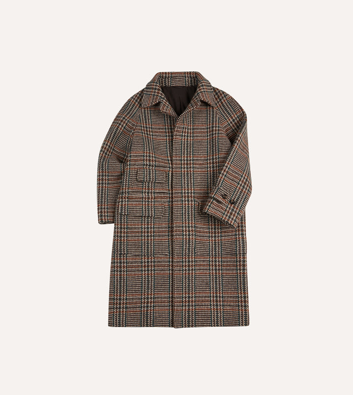 Prince of Wales Check Wool Raglan Coat – Drakes US