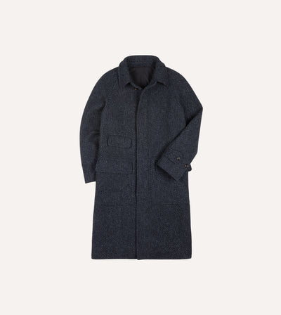 Grey Herringbone Wool Raglan Coat – Drakes US