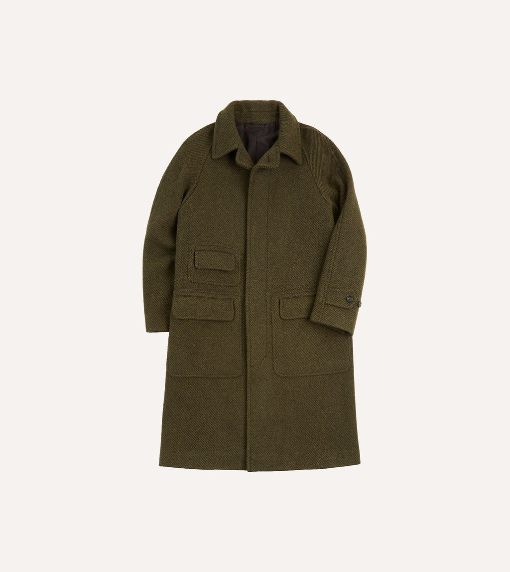 Green Donegal Wool Twill Raglan Coat – Drakes US