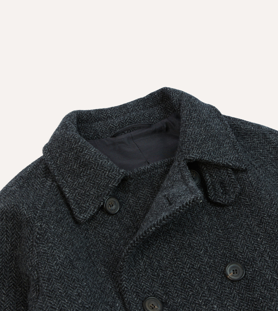 Grey Herringbone Wool Double-Breasted Raglan Coat – Drakes US
