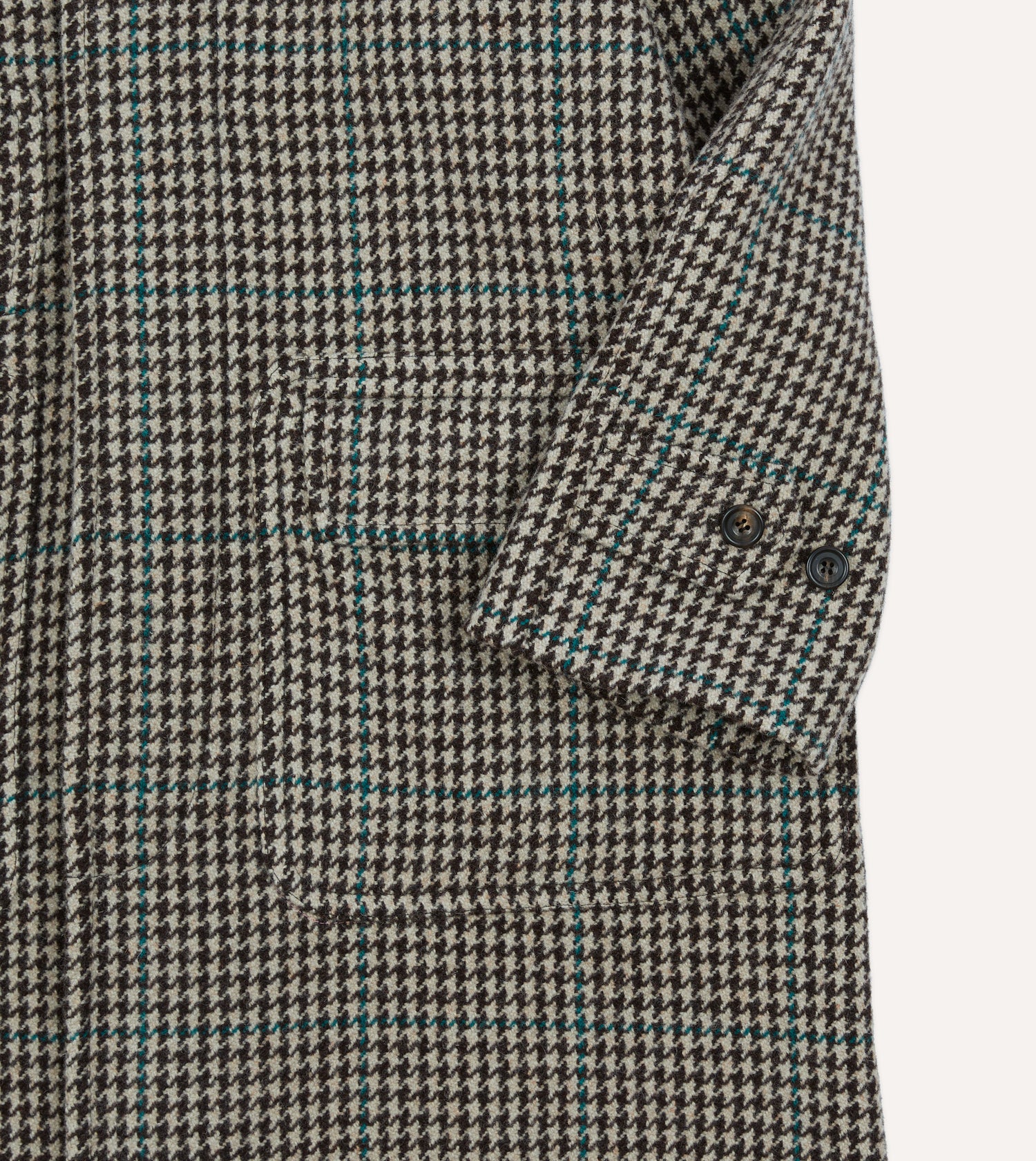 Houndstooth Check Wool Raglan Coat