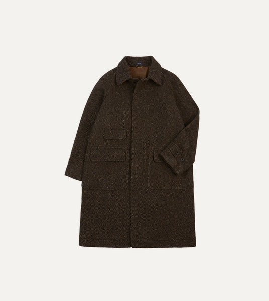 Brown Herringbone Wool Raglan Coat – Drakes US