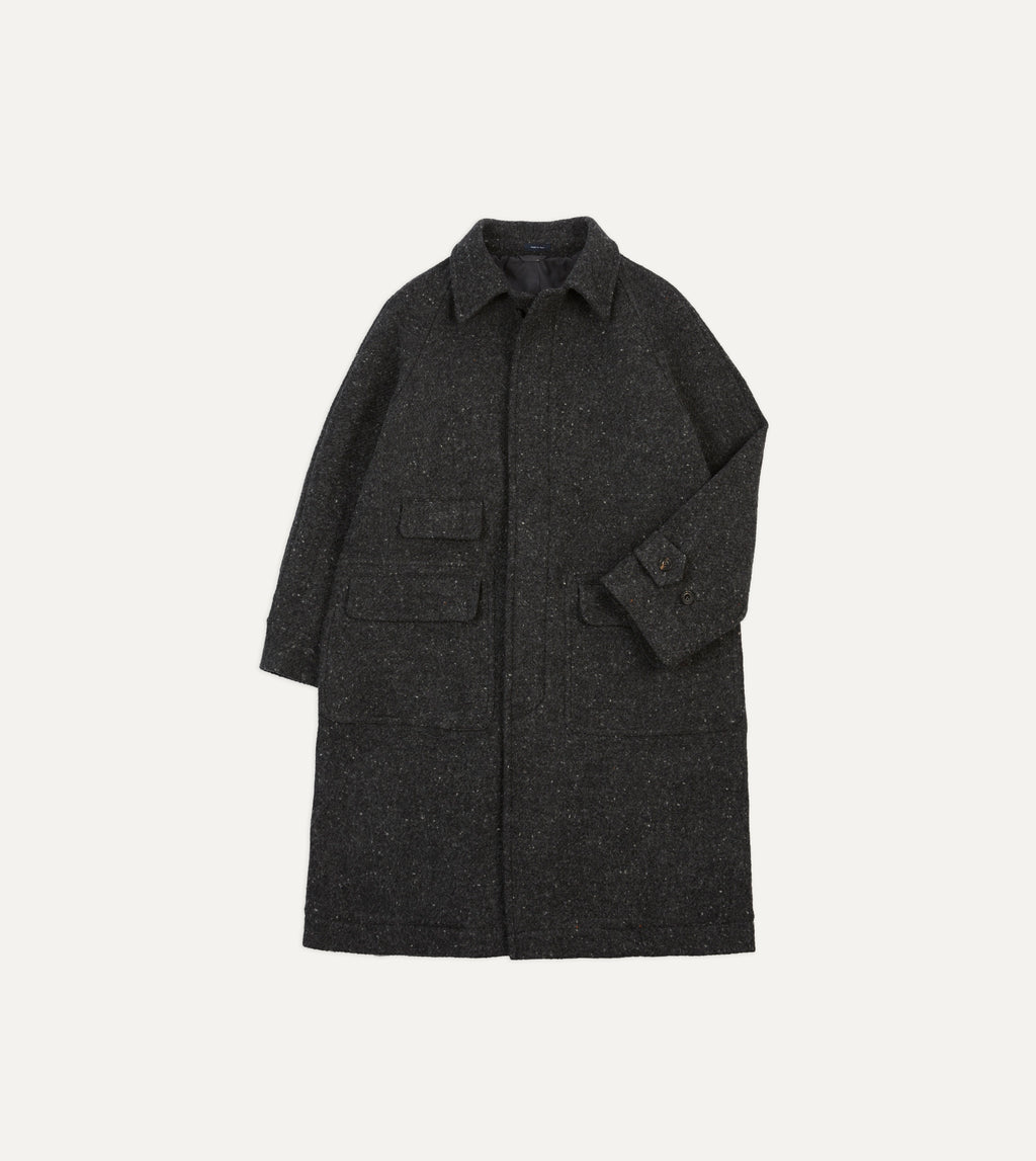 Grey Flecked Wool Raglan Coat – Drakes US