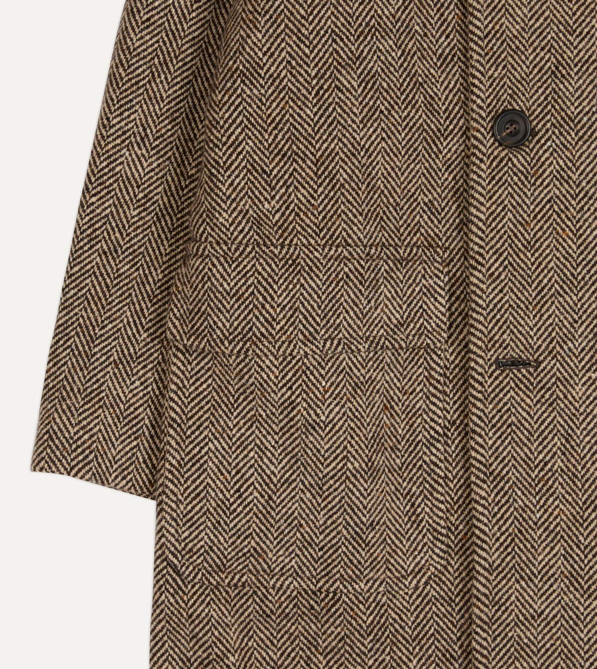 Brown Herringbone Wool Double-Breasted Raglan Coat