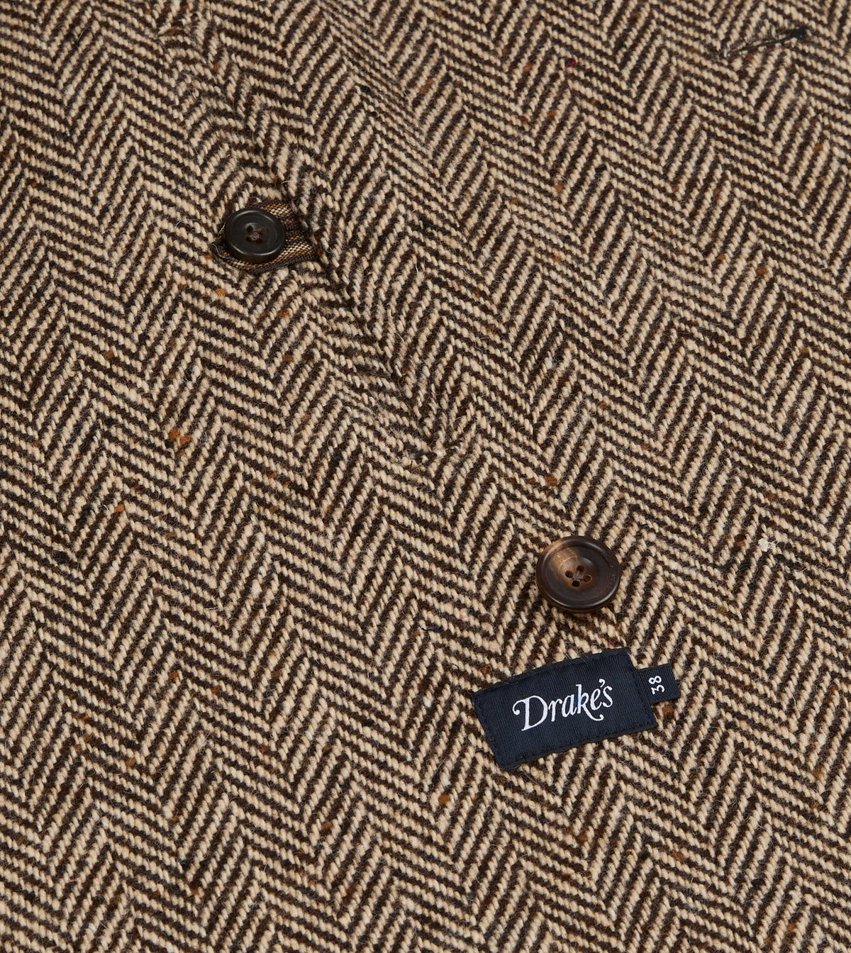 Brown Herringbone Wool Double-Breasted Raglan Coat