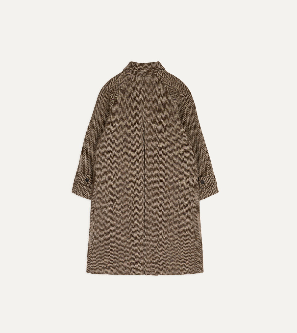 Brown Herringbone Wool Double-Breasted Raglan Coat