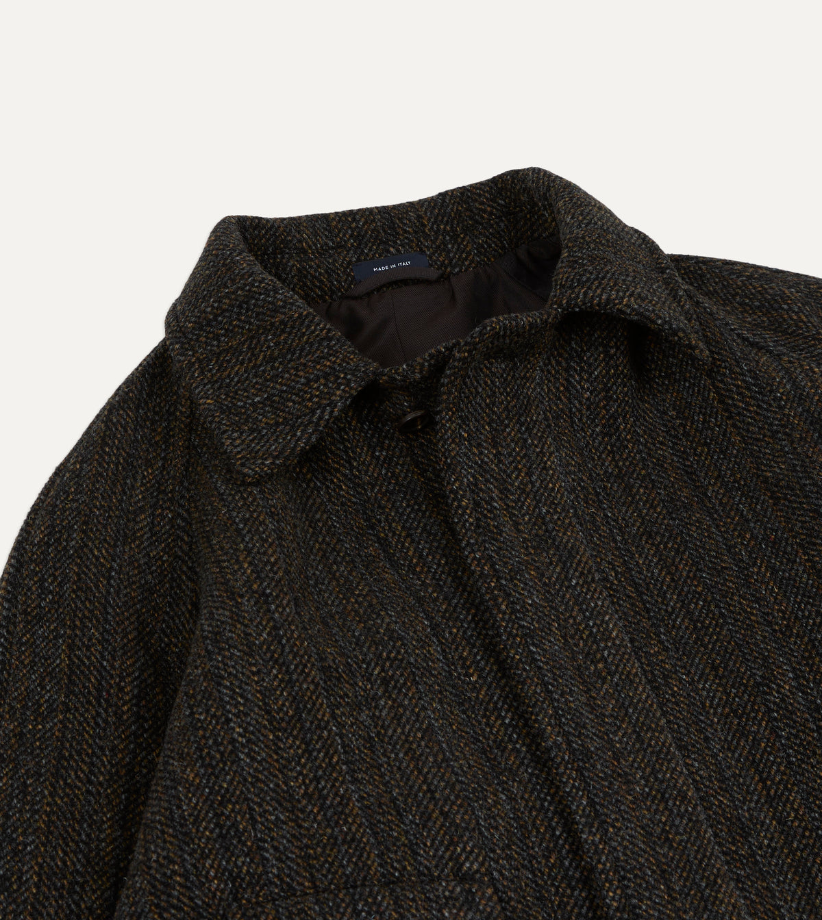 Grey Herringbone Wool Raglan Coat