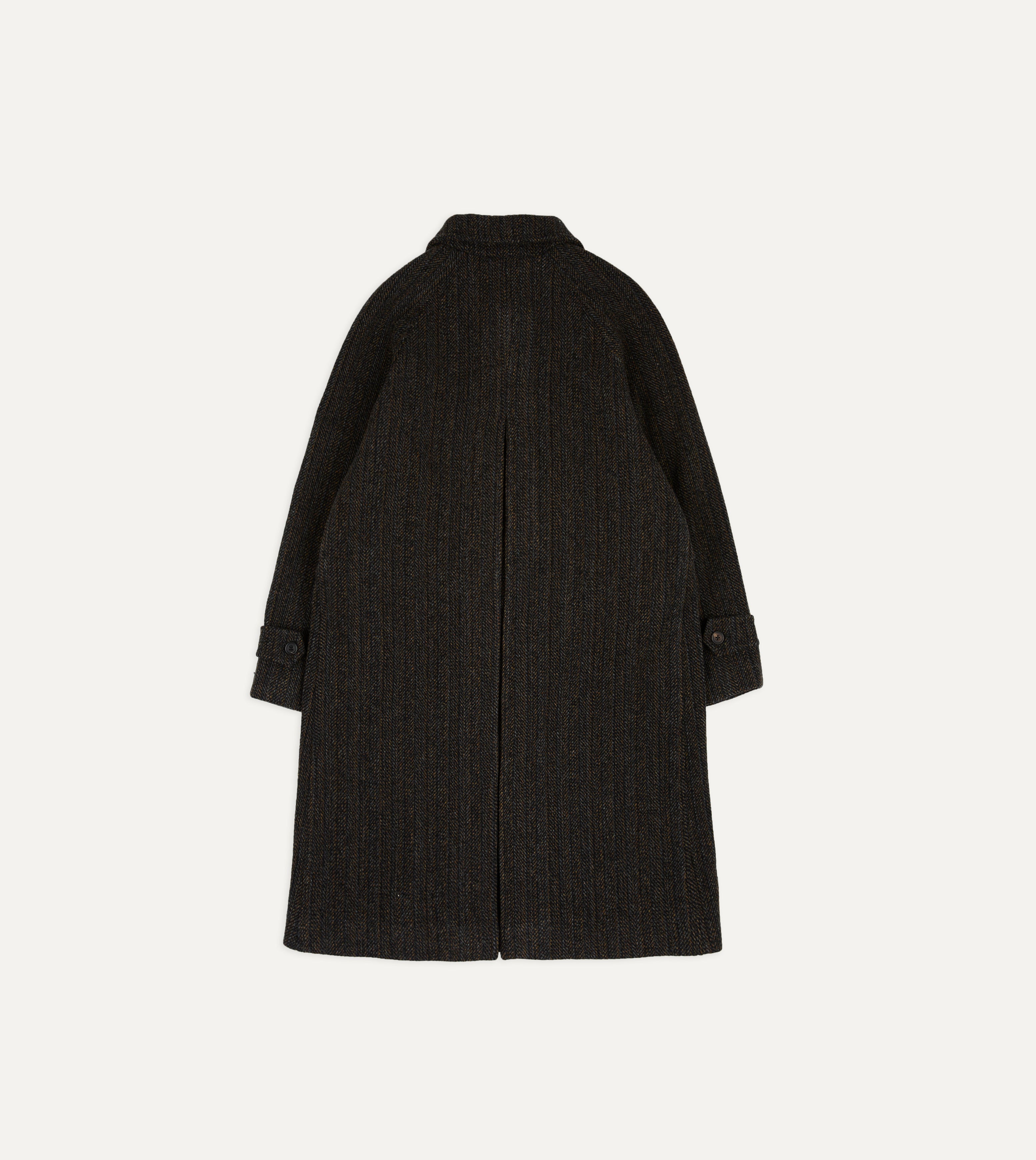 Grey Herringbone Wool Raglan Coat
