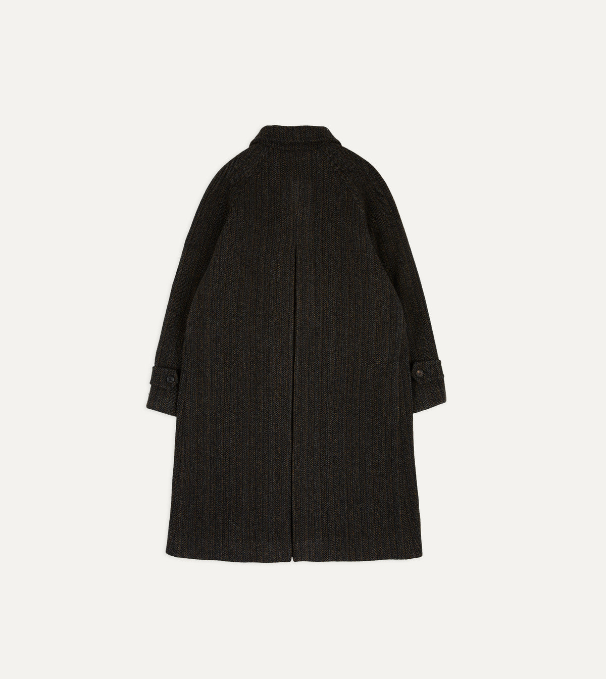 Grey Herringbone Wool Raglan Coat