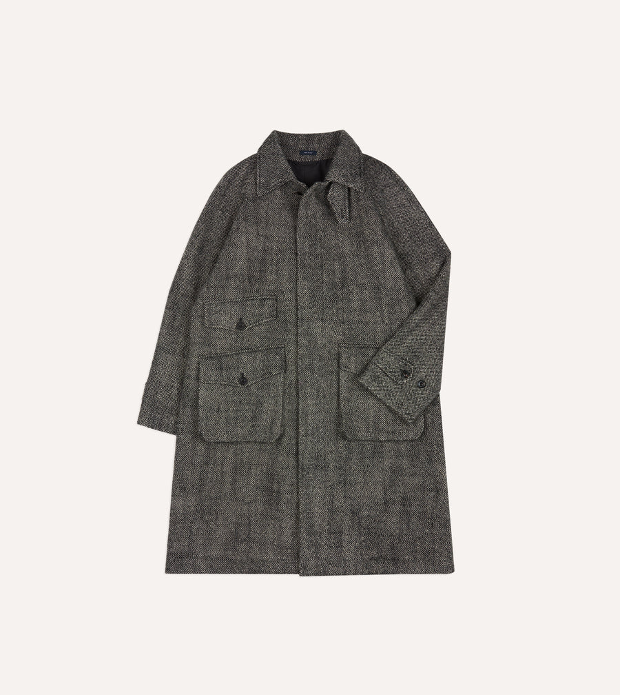 Grey Birdseye Wool Raglan Coat