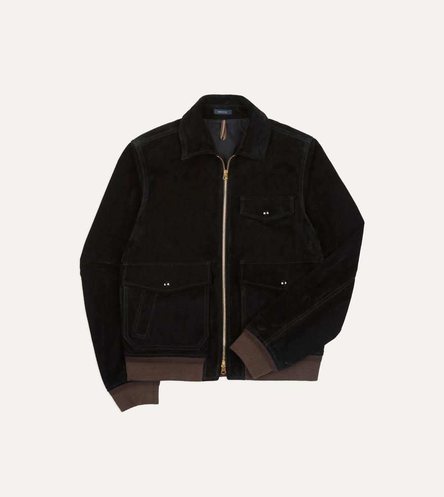 Black Heavyweight Suede A-2 Bomber Jacket