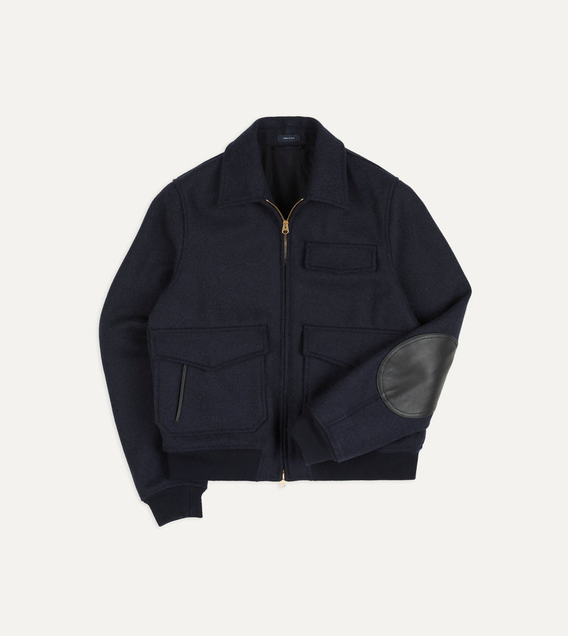 Navy Wool and Leather A-2 Bomber Jacket