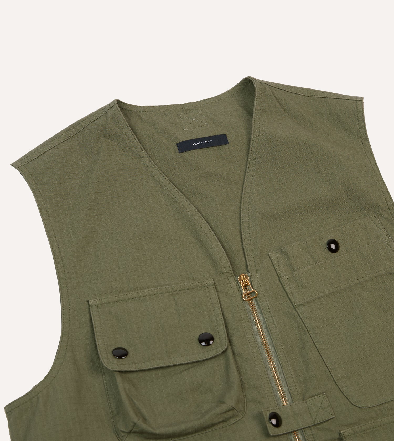 Olive Ripstop Cotton Fishing Vest