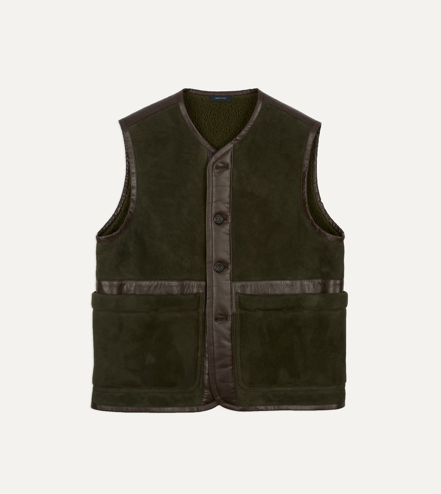 Green Suede Shearling Vest